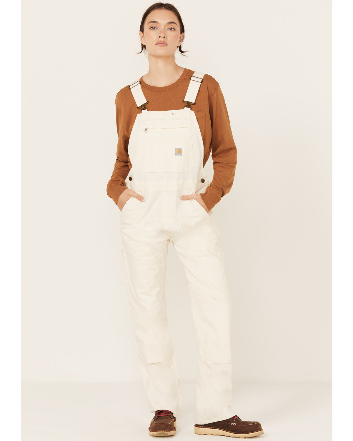 Image #1 - Carhartt Women's Rugged Flex&reg; Loose Fit Canvas Bib Overalls, Natural, hi-res