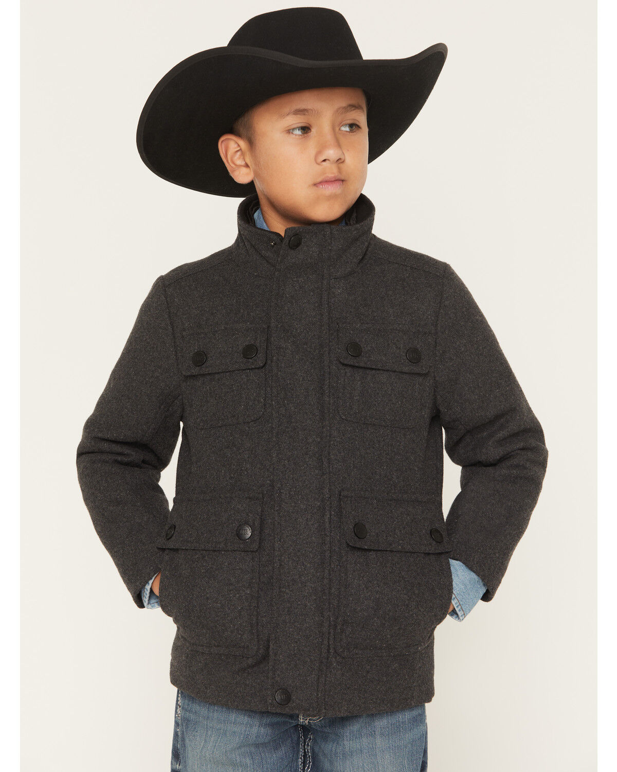 Urban Republic Boys' Military Jacket, Charcoal, hi-res