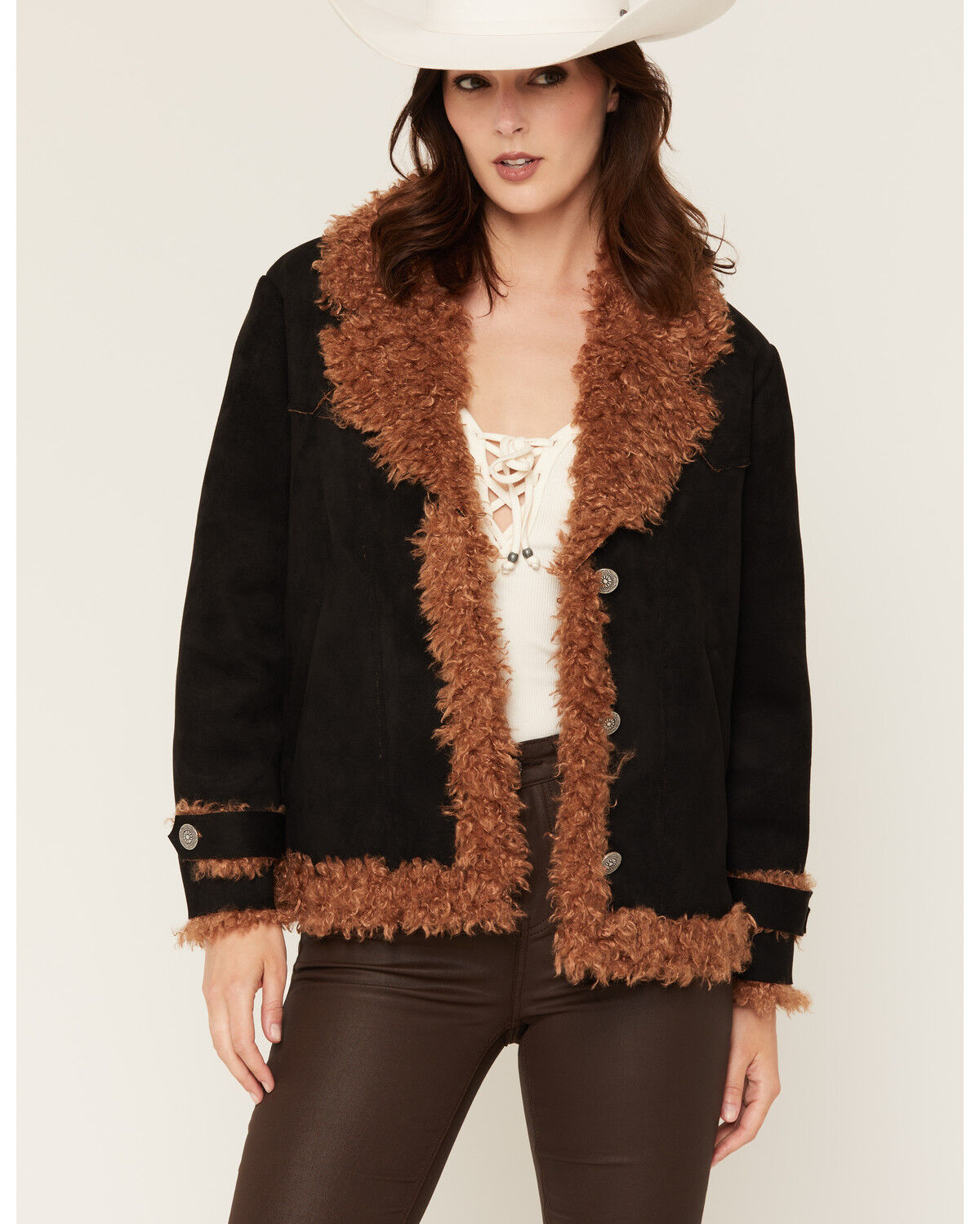 Idyllwind Women's Briggs Faux Suede Sherpa Blazer, Black, hi-res