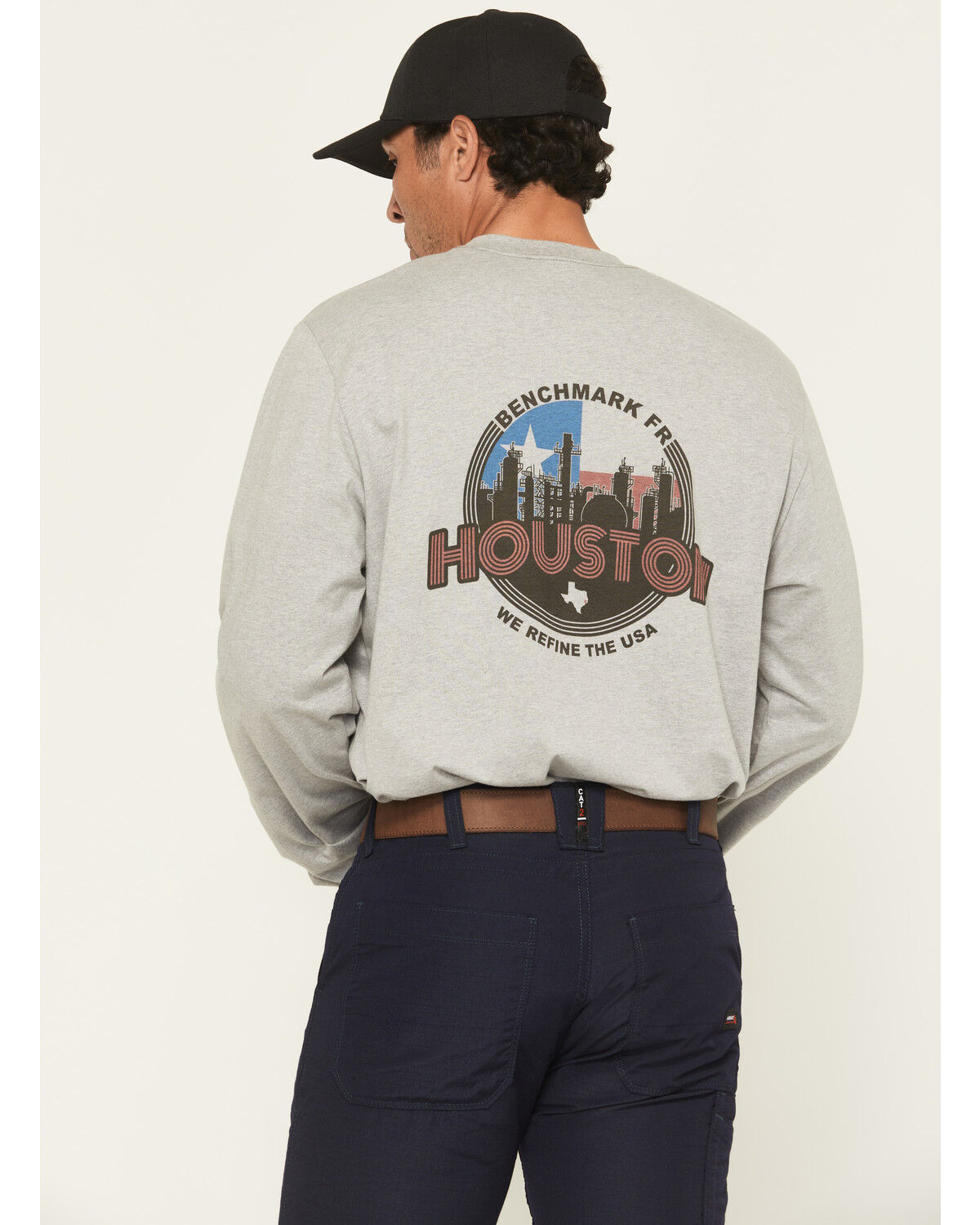 Benchmark FR Men's FR Houston Refining Long Sleeve Graphic Work T-Shirt, Light Grey, hi-res
