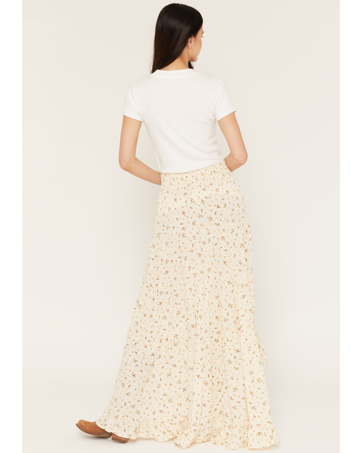 Image #3 - Wild Moss Women's Floral Print High-Low Midi Skirt, Cream, hi-res