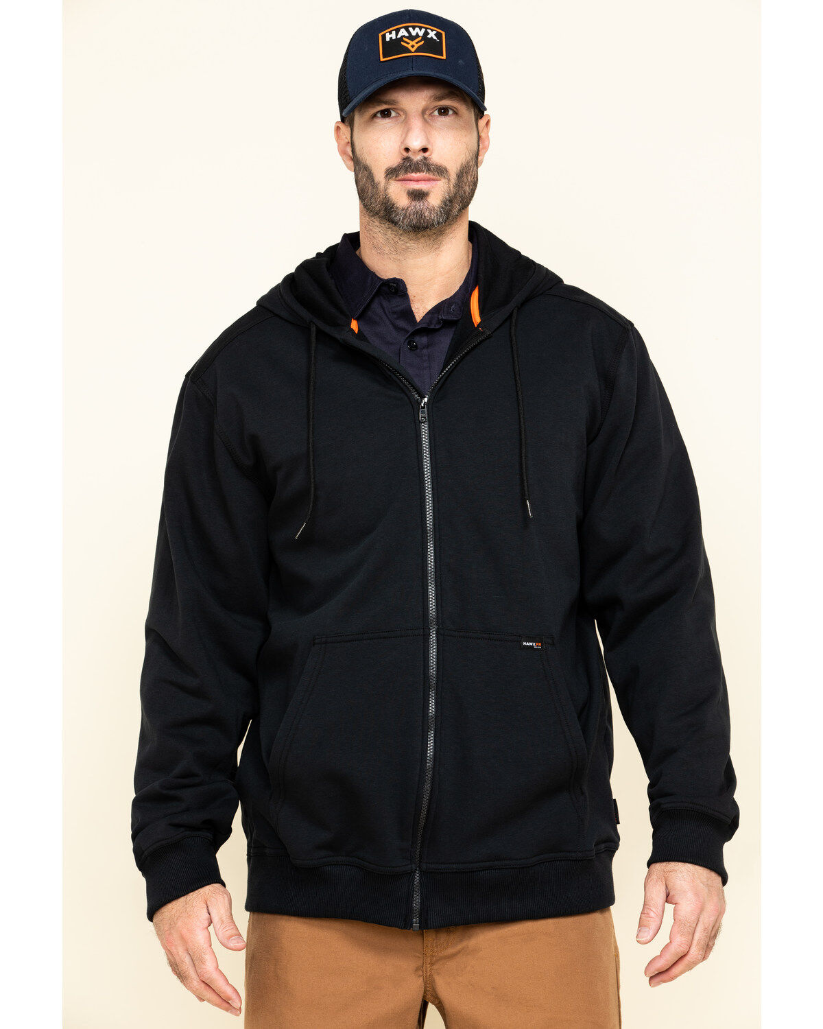 Image #1 - Hawx Men's FR Zip Up Fleece Hooded Work Hoodie, Black, hi-res