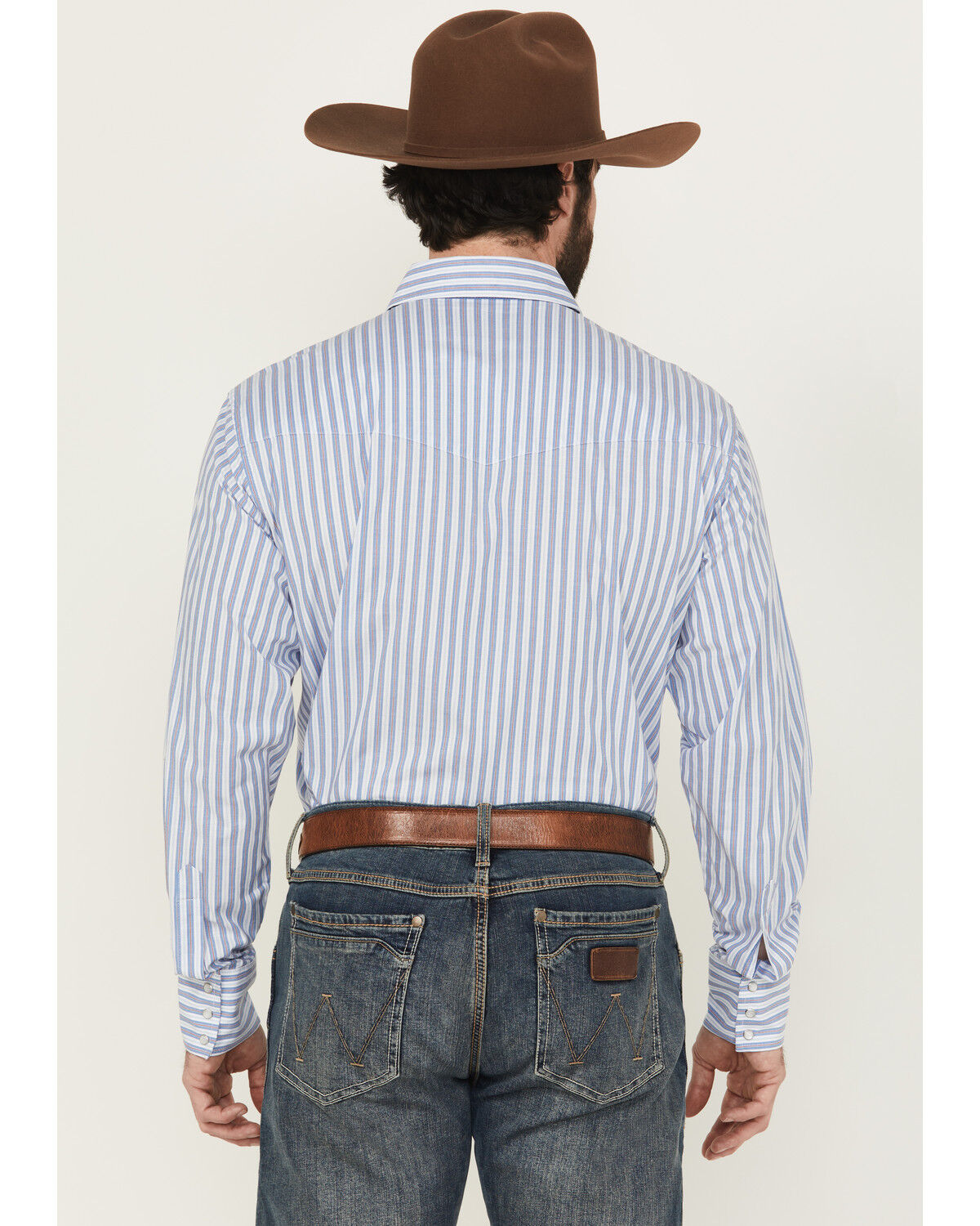 Image #4 - Wrangler Men's Striped Print Long Sleeve Snap Stretch Western Print - Big, Blue, hi-res