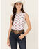 Image #1 - Rough Stock by Panhandle Women's American Flag Sleeveless Pearl Snap Stretch Western Shirt , White, hi-res