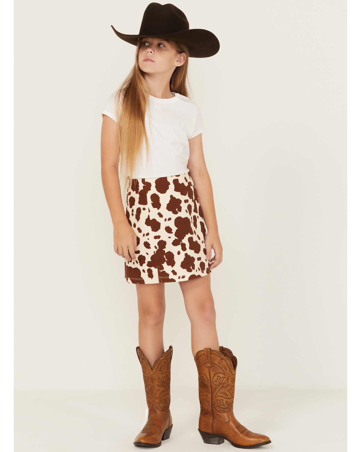 La La Land Girls' Cow Print Skirt, Cream, hi-res