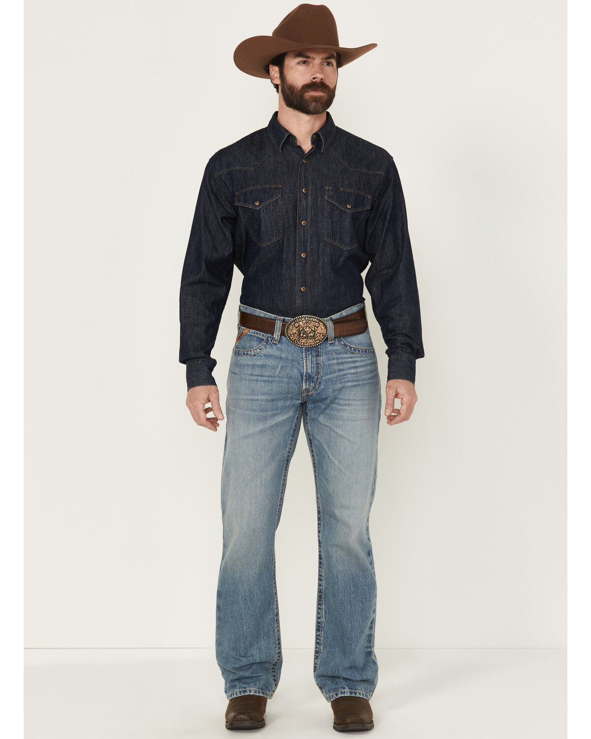 Image #1 - Ariat Men's M4 Corralitos Louis Light Wash Relaxed Bootcut Rigid Denim Jeans, Light Wash, hi-res