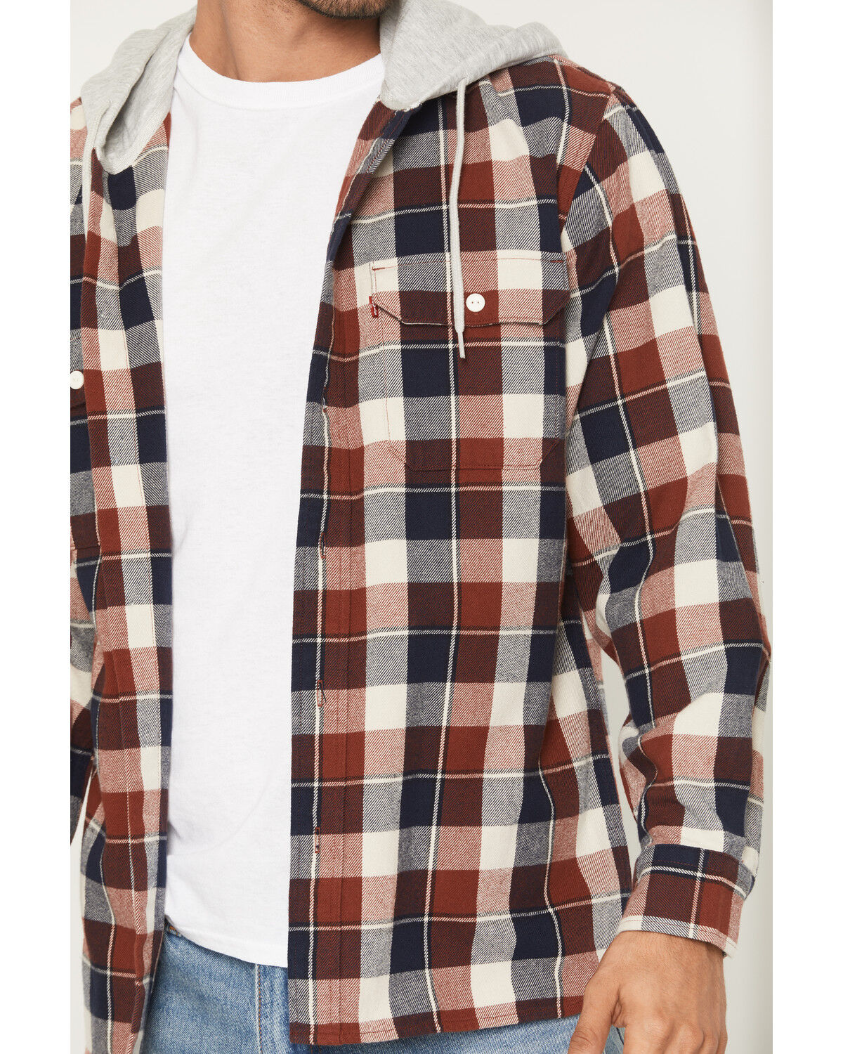Image #3 - Levi's Men's Claude Plaid Print Long Sleeve Button-Down Hooded Flannel Shirt, Rust Copper, hi-res