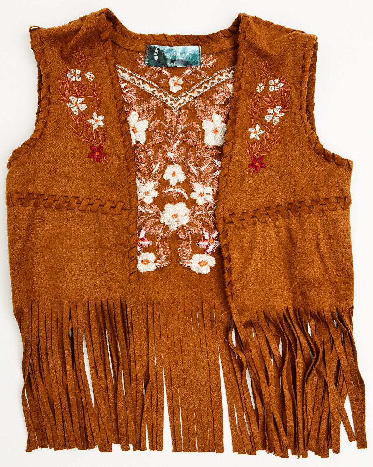Image #1 - Fornia Toddler Girls' Floral Embroidered Faux Suede Vest, Camel, hi-res