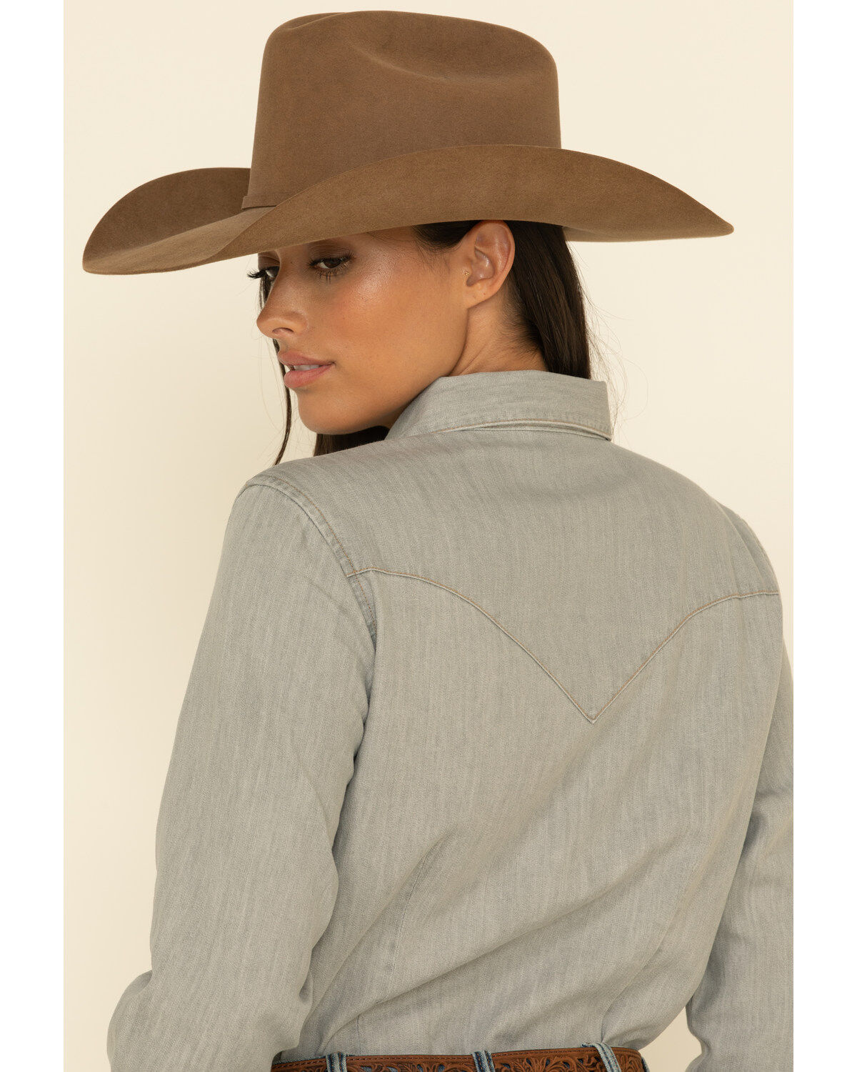 Image #10 - Wrangler Women's Solid Long Sleeve Snap Denim Shirt, Grey, hi-res