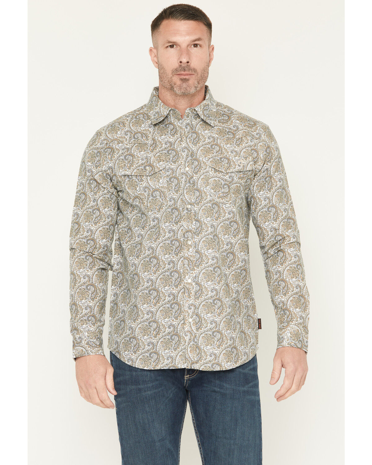 Cody James Men's FR Paisley Print Long Sleeve Snap Work Shirt, Tan, hi-res