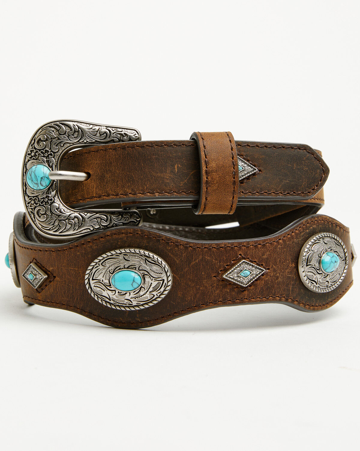 Image #1 - Shyanne Women's Bristol Scalloped Medallion Belt, Dark Brown, hi-res