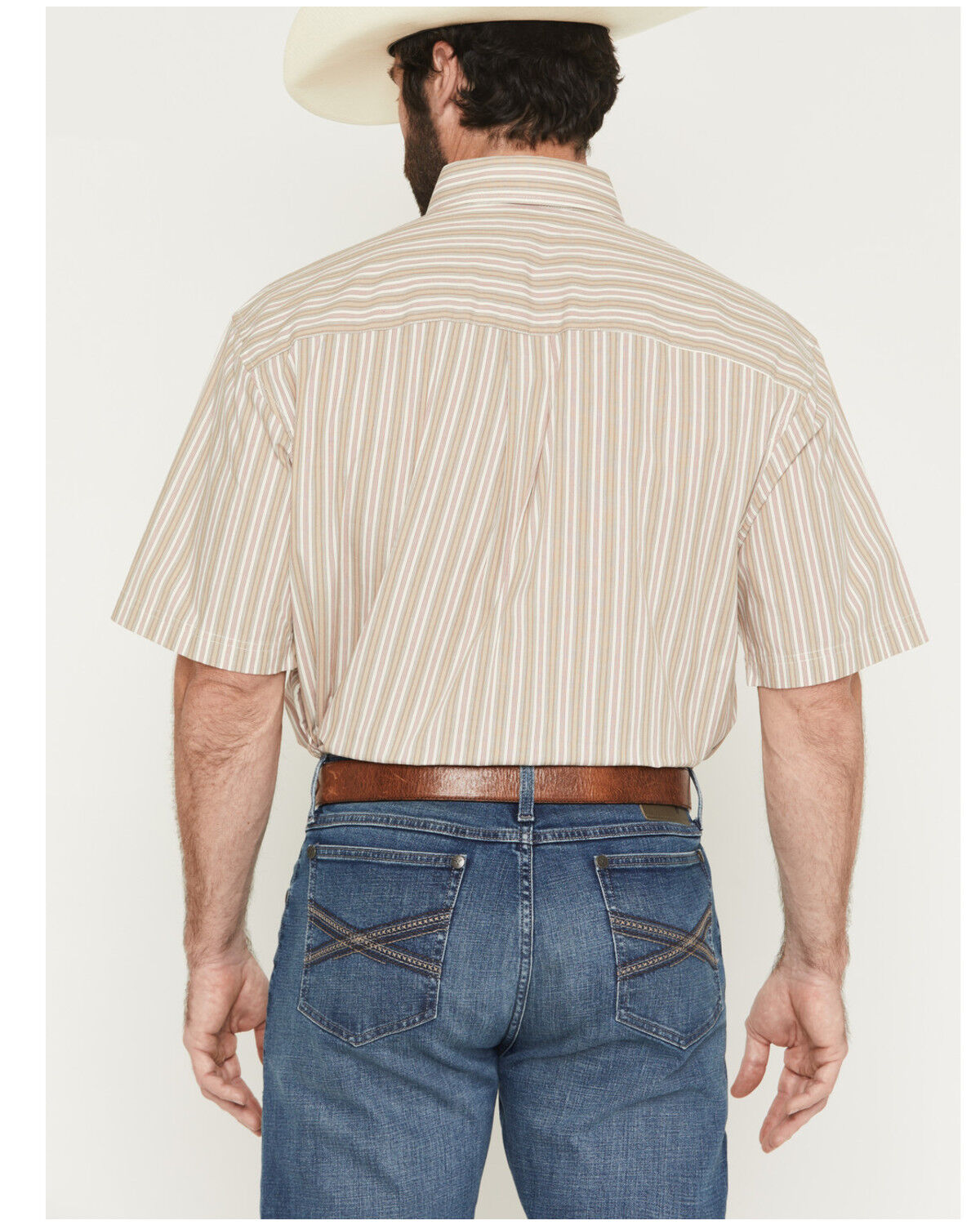 Image #4 - George Strait by Wrangler Men's Striped Short Sleeve Button-Down Stretch Western Shirt - Big, Tan, hi-res