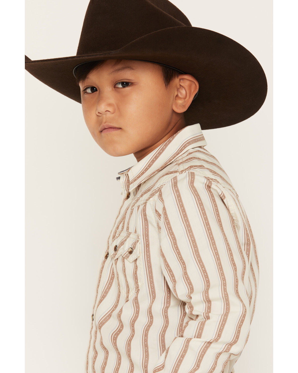 Image #2 - Cody James Boys' Trigger Striped Print Long Sleeve Snap Western Shirt, Cream, hi-res