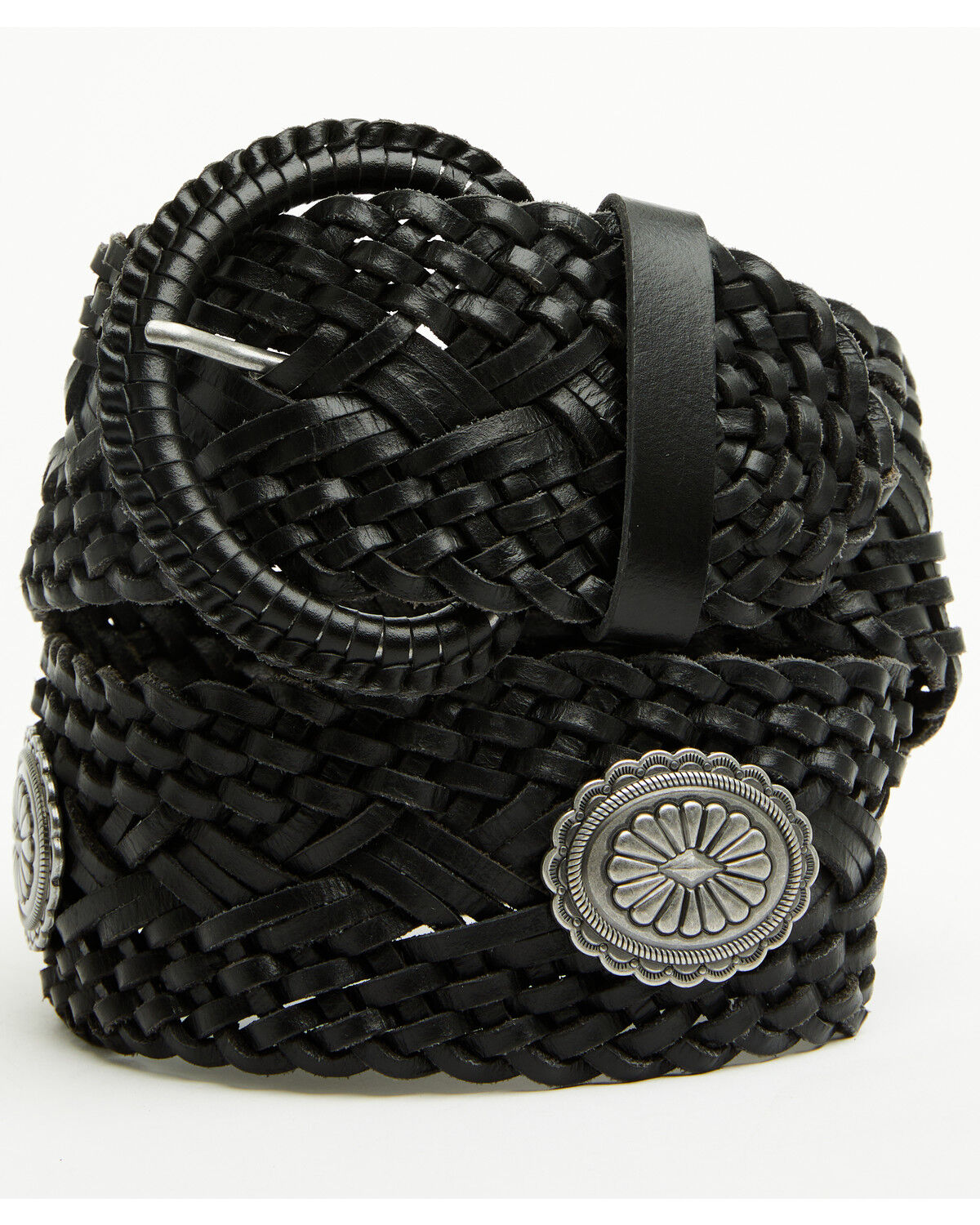 Shyanne Women's Wide Braided Concho Belt, Black, hi-res