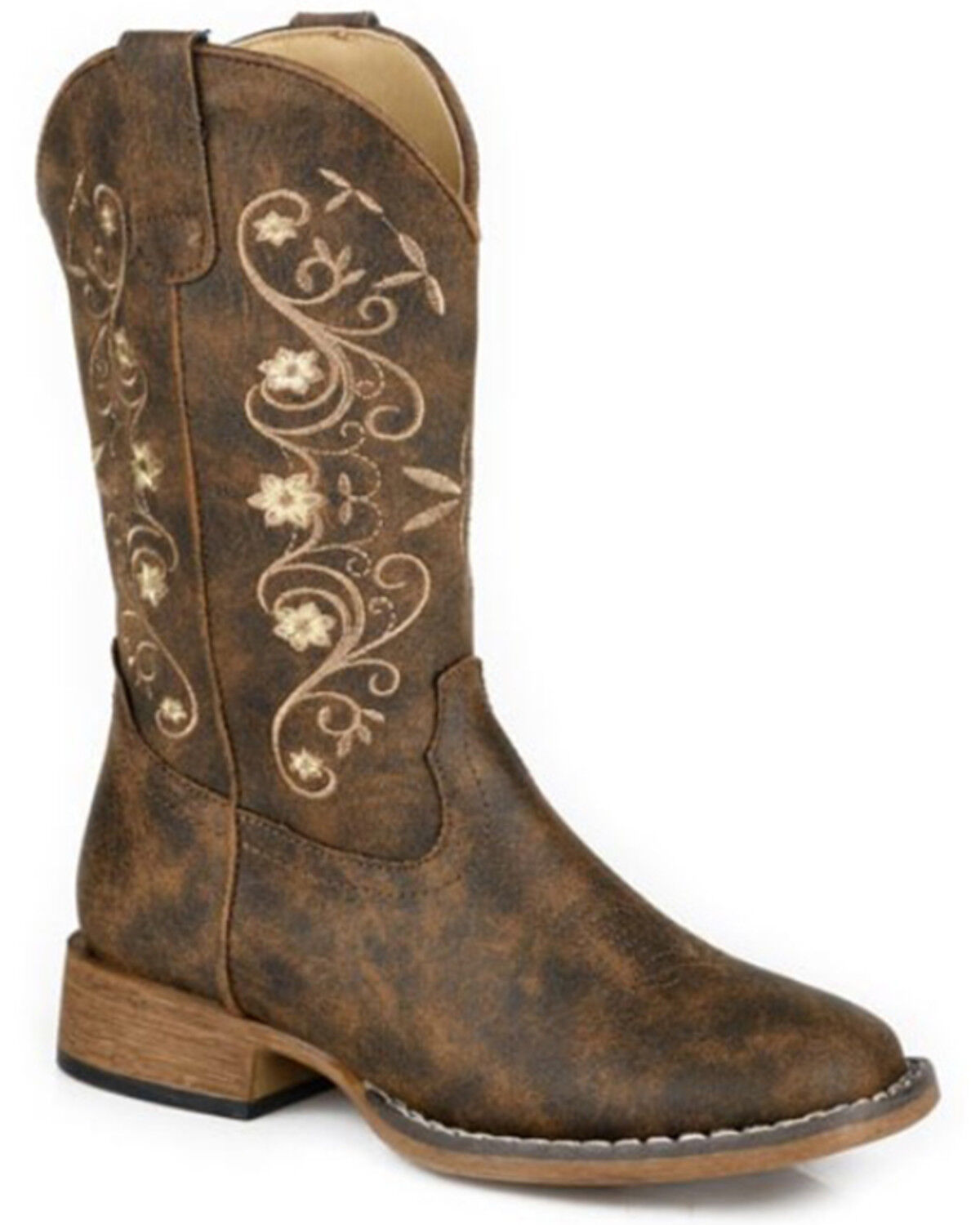 Roper Little Girls' Bailey Western Boots - Broad Square Toe, Brown, hi-res