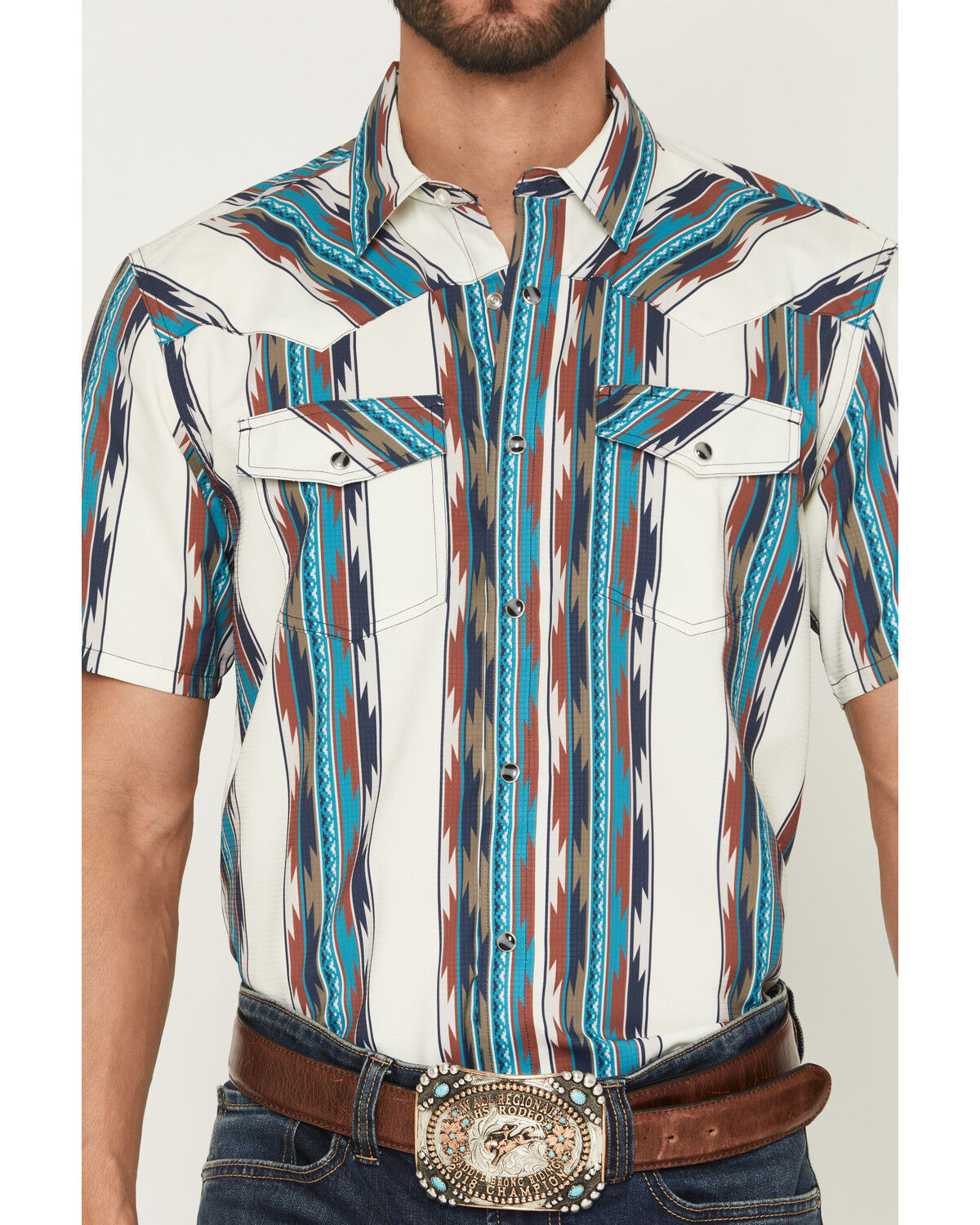 Image #3 - RANK 45&reg; Men's Guadalajara Southwestern Striped Short Sleeve Snap Performance Western Shirt, Multi, hi-res