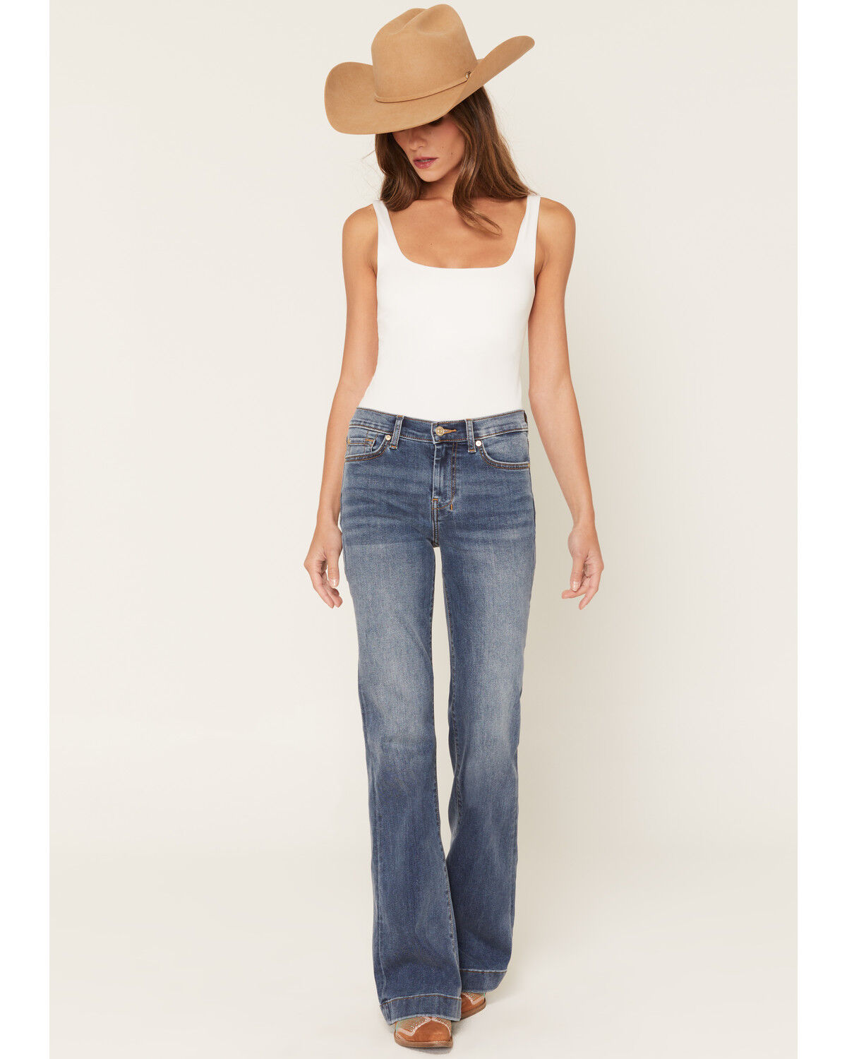 Image #3 - 7 For All Mankind Women's Gale Medium Wash Mid Rise Metallic Pocket 34" Bootcut Stretch Denim Jeans, Medium Wash, hi-res