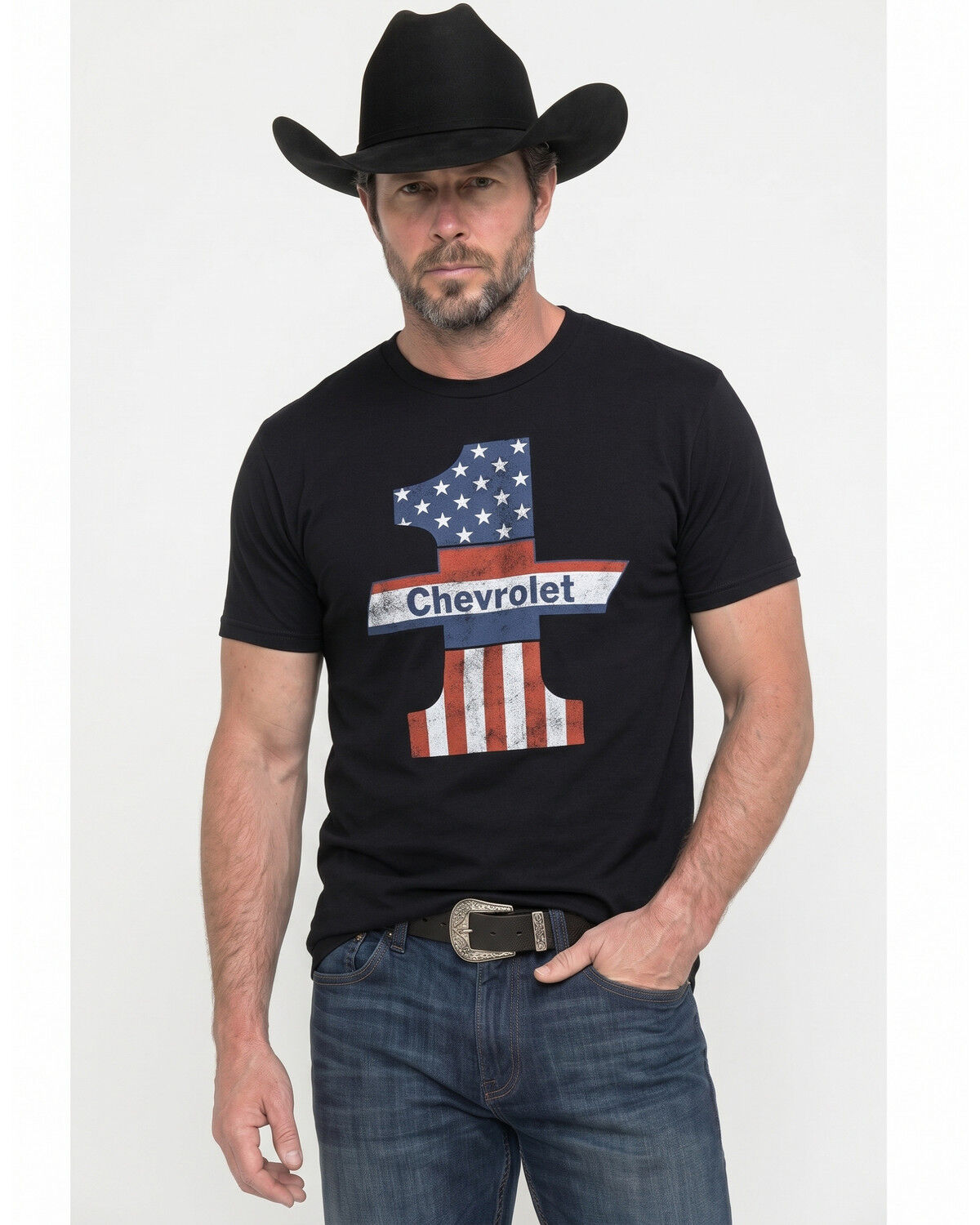 Image #1 - Chevy Men's Number One Short Sleeve Graphic T-Shirt, Black, hi-res