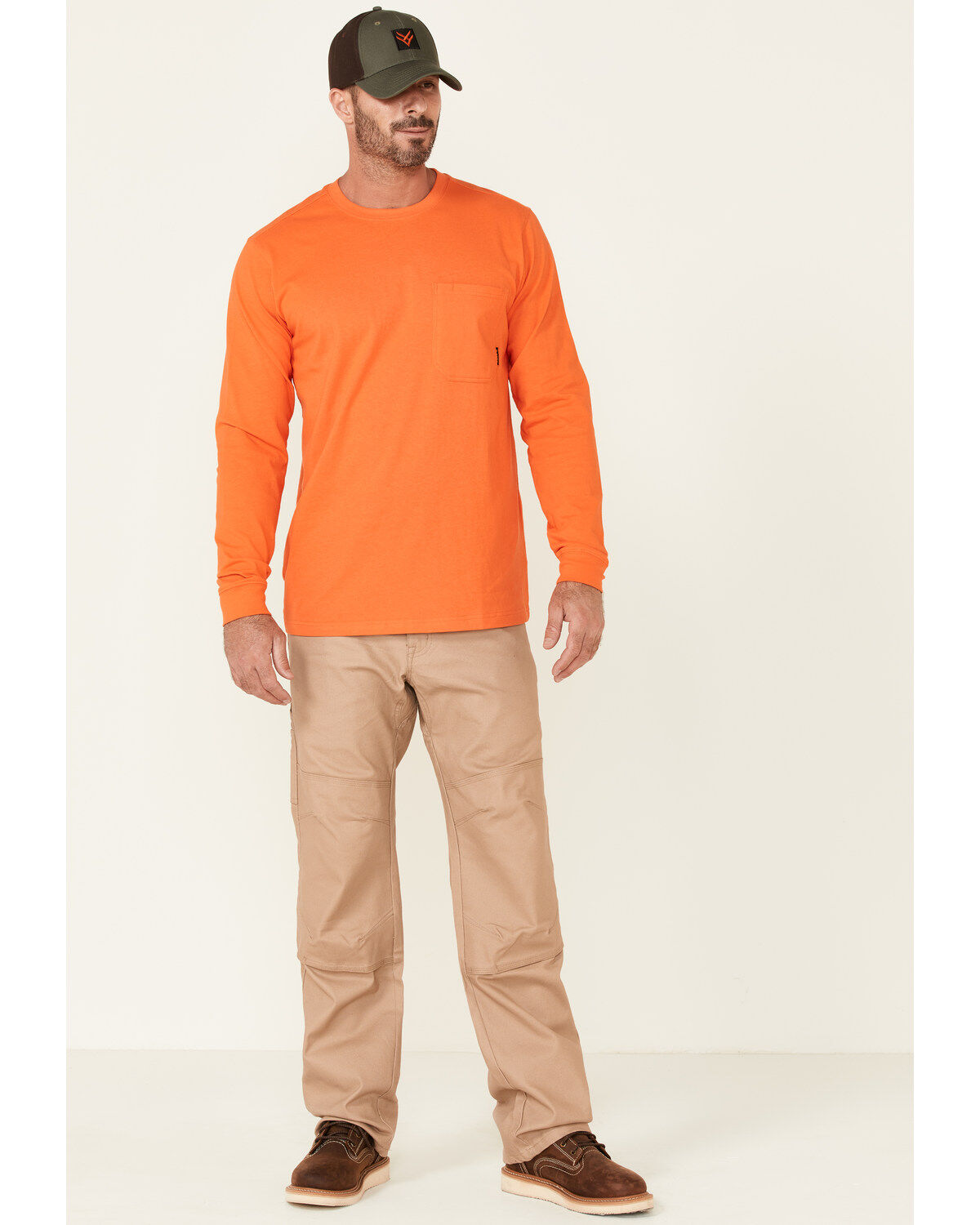 Image #2 - Hawx Men's Solid Orange Forge Long Sleeve Work Pocket T-Shirt - Tall, Orange, hi-res