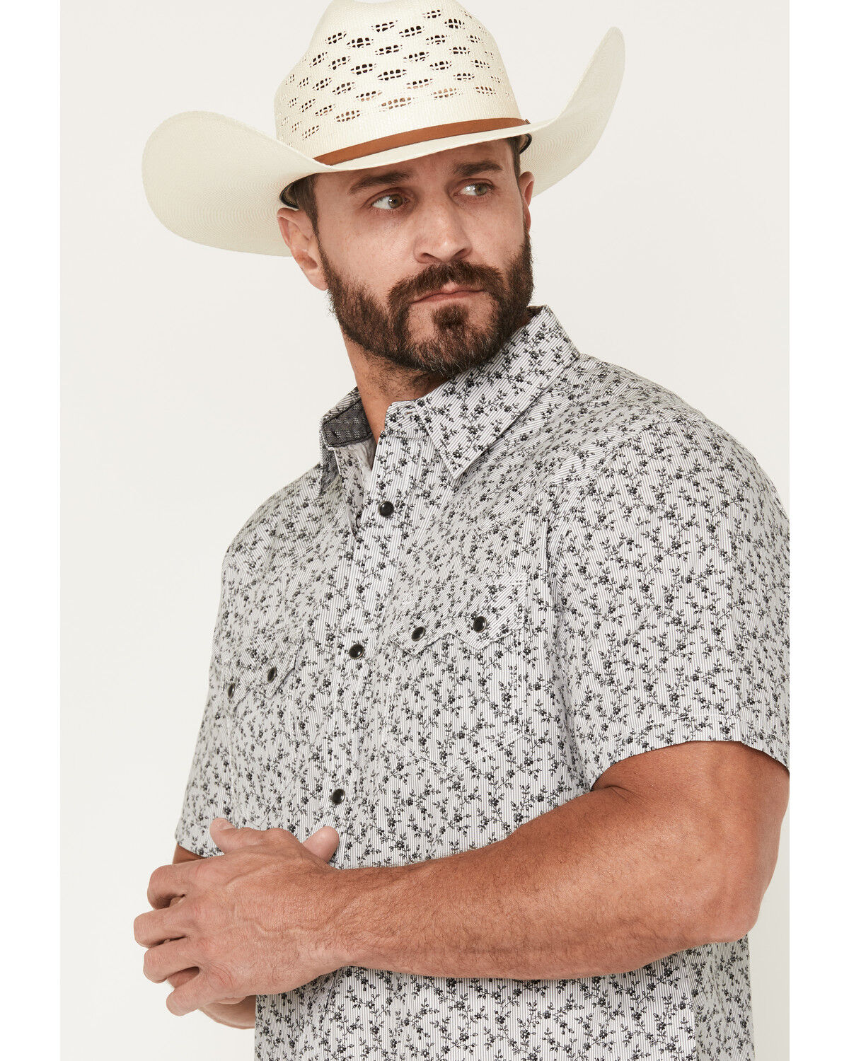 Image #2 - Moonshine Spirit&reg; Men's Runaway Floral Print Short Sleeve Snap Western Shirt, White, hi-res