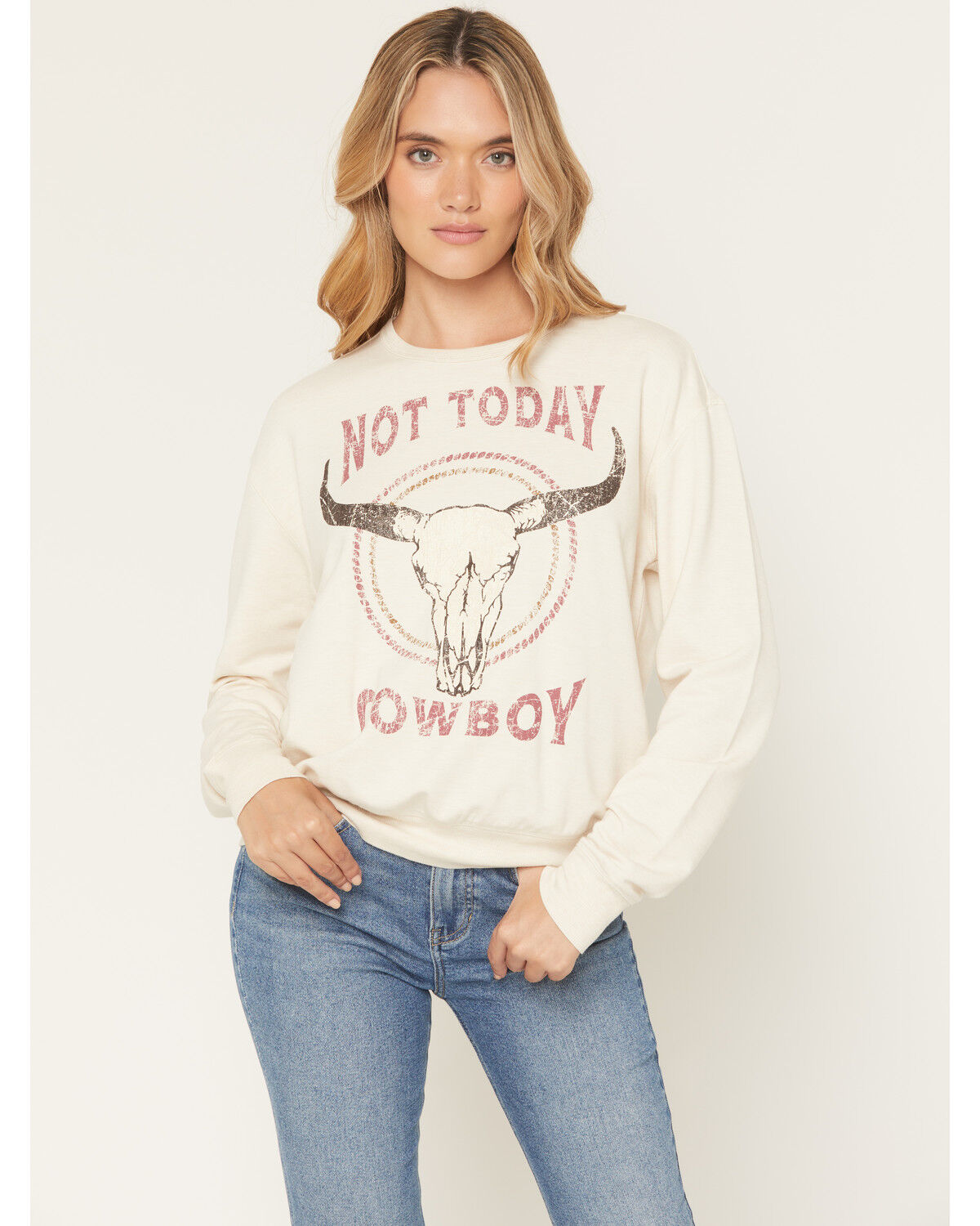 Idyllwind Women's Not Today Cowboy Graphic Crewneck Sweatshirt, Cream, hi-res