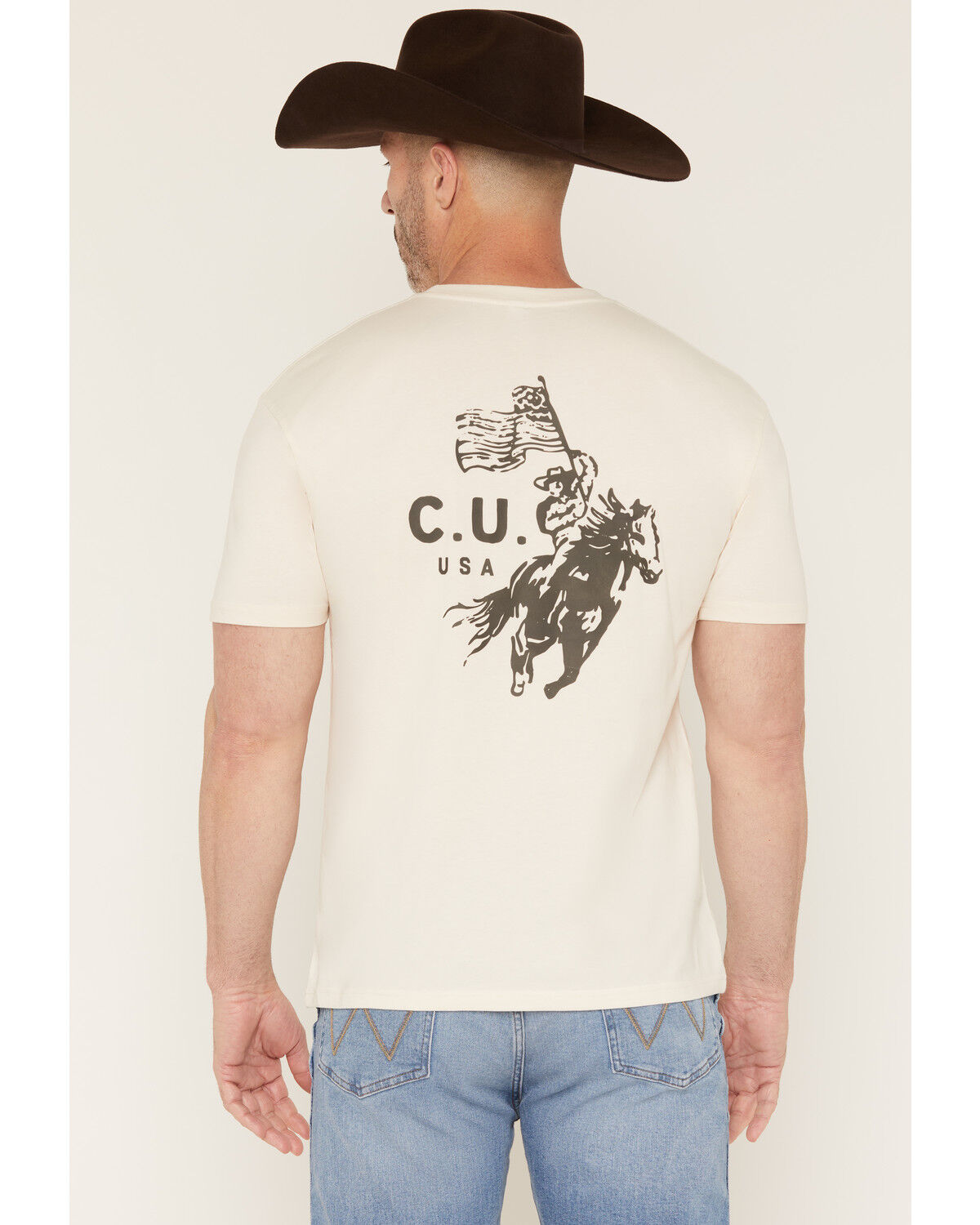 Cowboy Up Men's Riders Club Logo Short Sleeve Graphic T-Shirt, Natural, hi-res
