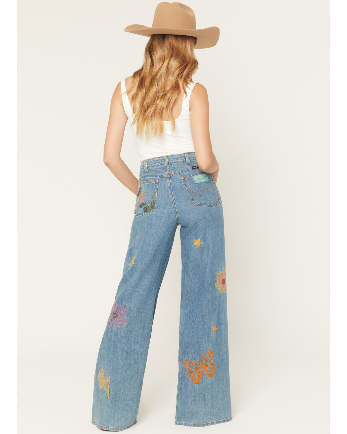 Image #3 - Wrangler X Lainey Wilson Women's Medium Wash High Rise Embroidered Cheeky Wide Leg Denim Jeans, Medium Wash, hi-res
