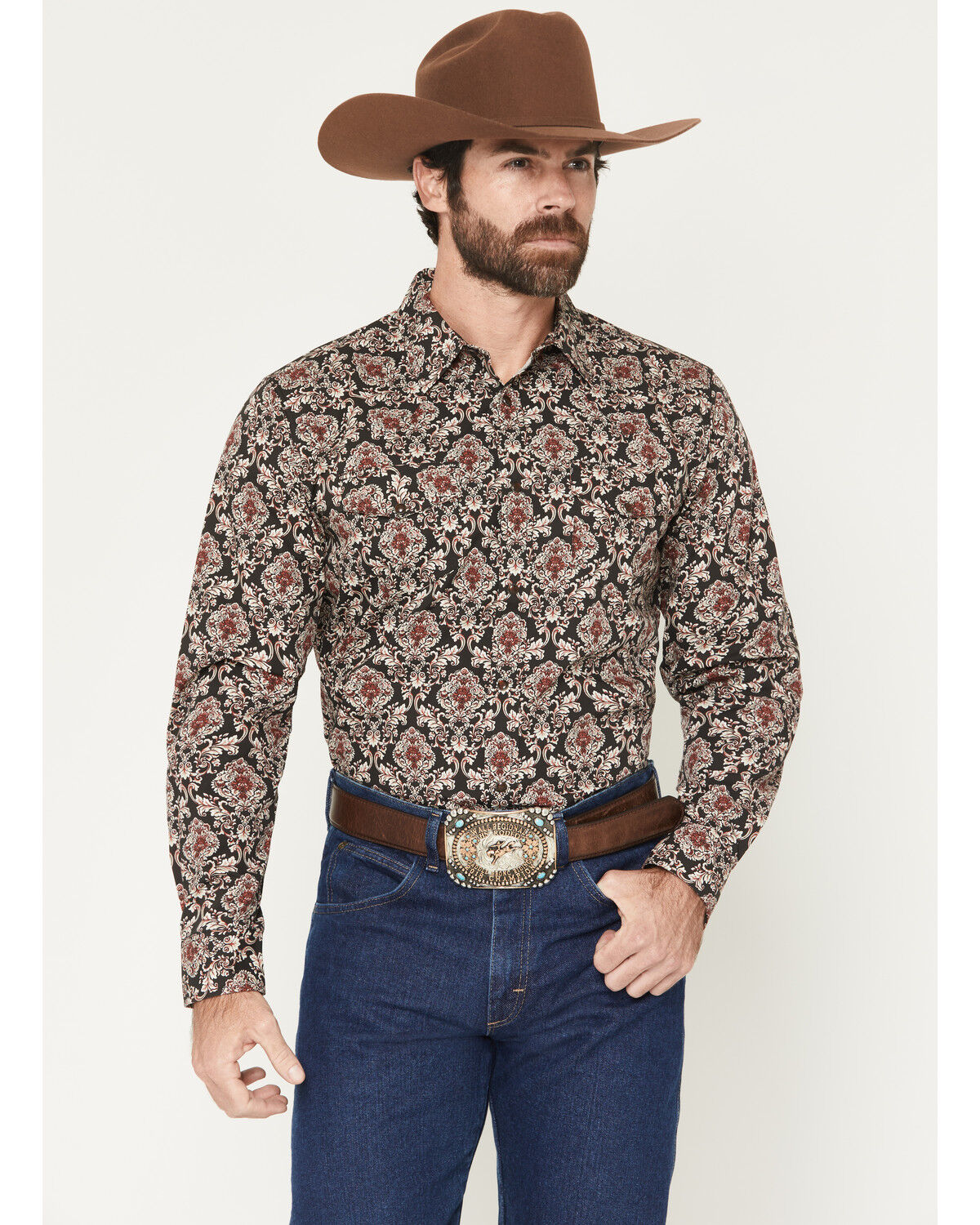 Image #1 - Gibson Trading Co Men's Bloomin Paisley Print Long Sleeve Snap Western Shirt - Big, Black, hi-res