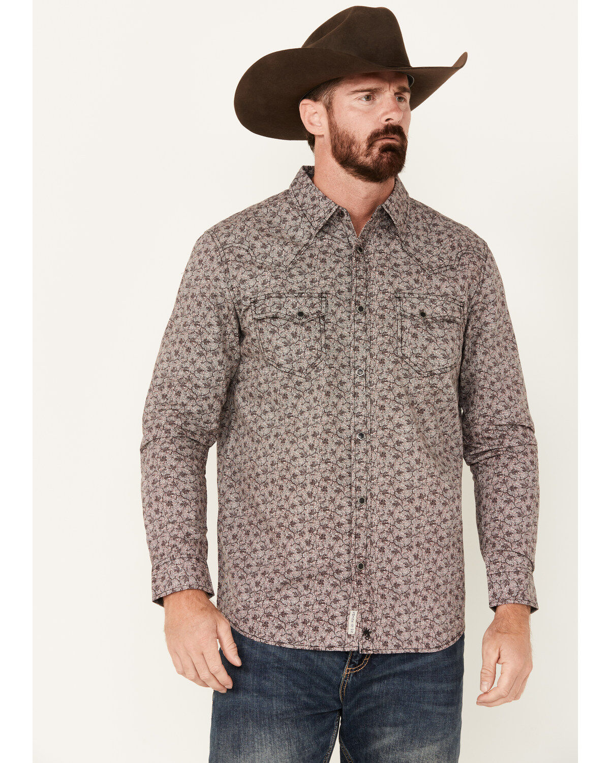 Image #1 - Moonshine Spirit&reg; Men's Fox Trot Floral Print Long Sleeve Snap Western Shirt, Purple, hi-res