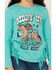 Image #3 - Rock & Roll Denim Girls' Giddy Up Long Sleeve Graphic Tee, Teal, hi-res