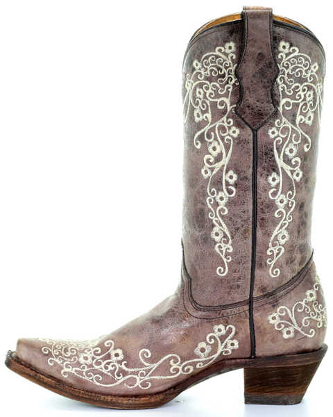 Image #3 - Corral Girls' Scroll Embroidery Western Boots, Brown, hi-res