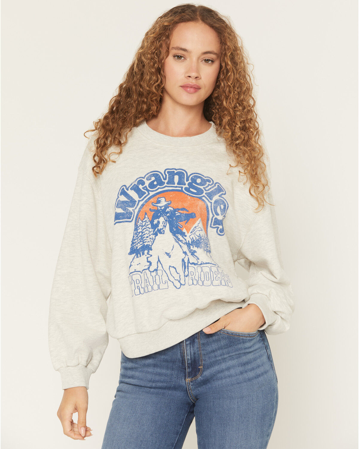 Wrangler Women's Logo Crewneck Sweatshirt, Grey, hi-res