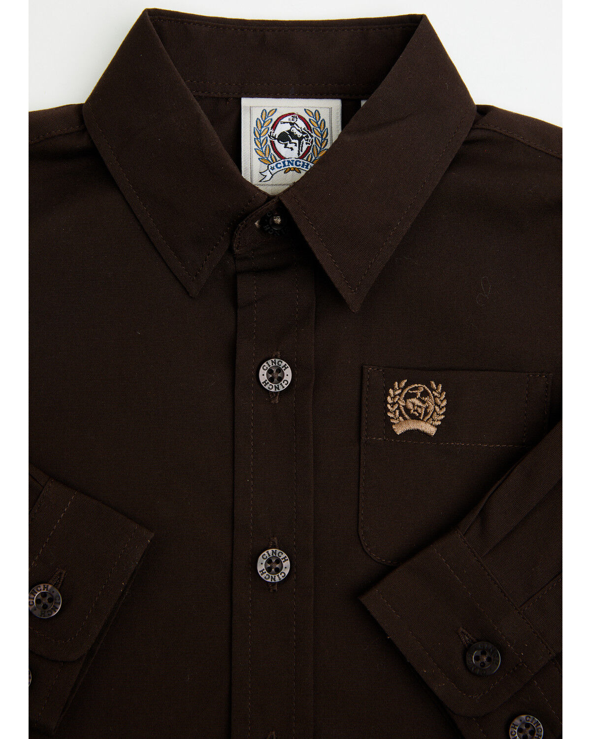 Image #2 - Cinch Infant Boys' Solid Long Sleeve Button-Down Stretch Western Shirt, Brown, hi-res