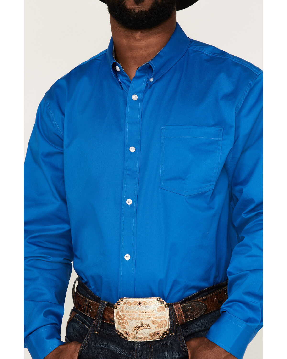 Image #3 - RANK 45&reg; Men's Solid Basic Twill Logo Long Sleeve Button-Down Western Shirt, Royal Blue, hi-res