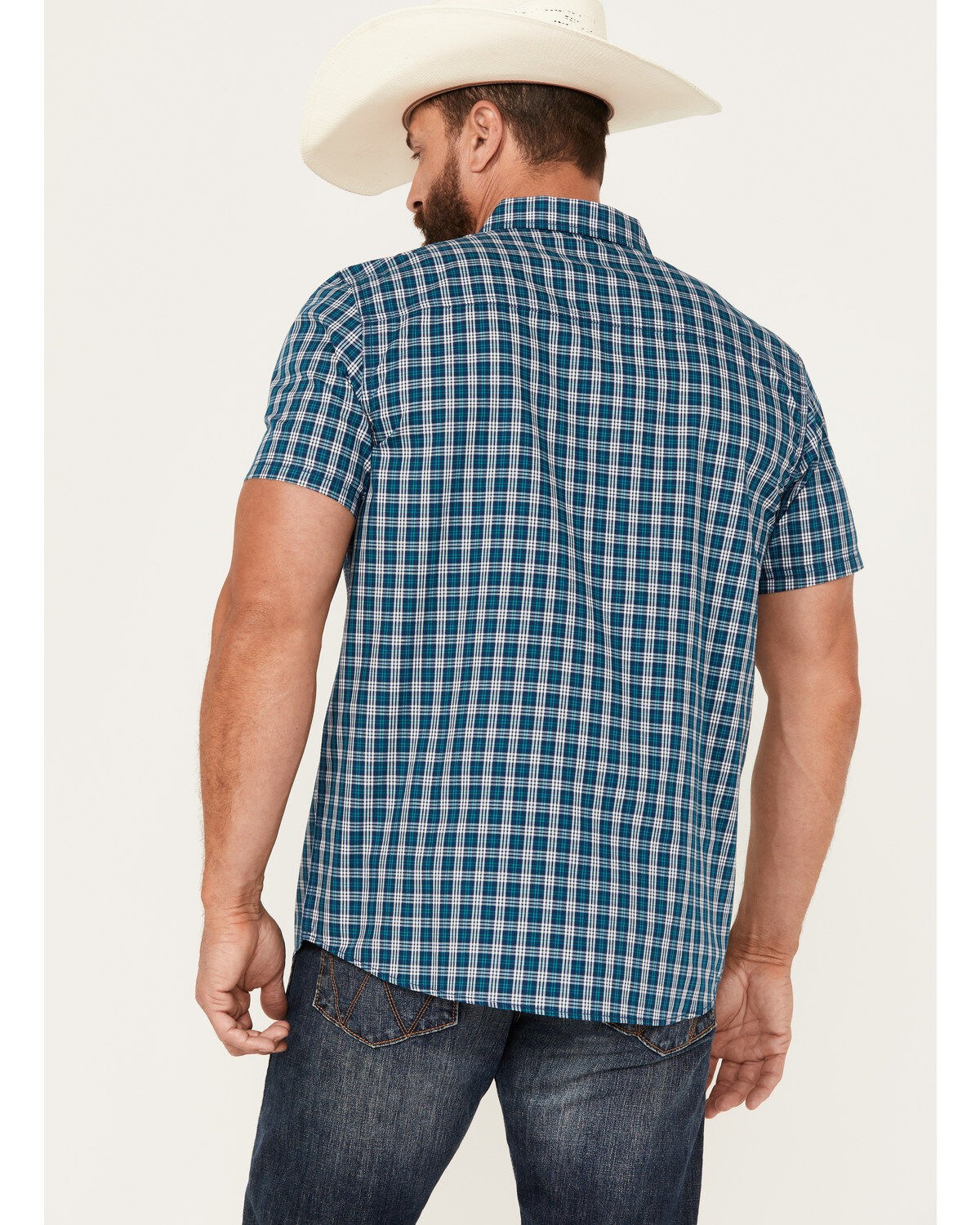 Image #4 - Brothers and Sons Men's Rockport Plaid Short Sleeve Button Down Western Shirt, Dark Blue, hi-res
