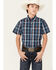 Image #1 - Cinch Boys' Plaid Print Short Sleeve Button-Down Shirt, Navy, hi-res