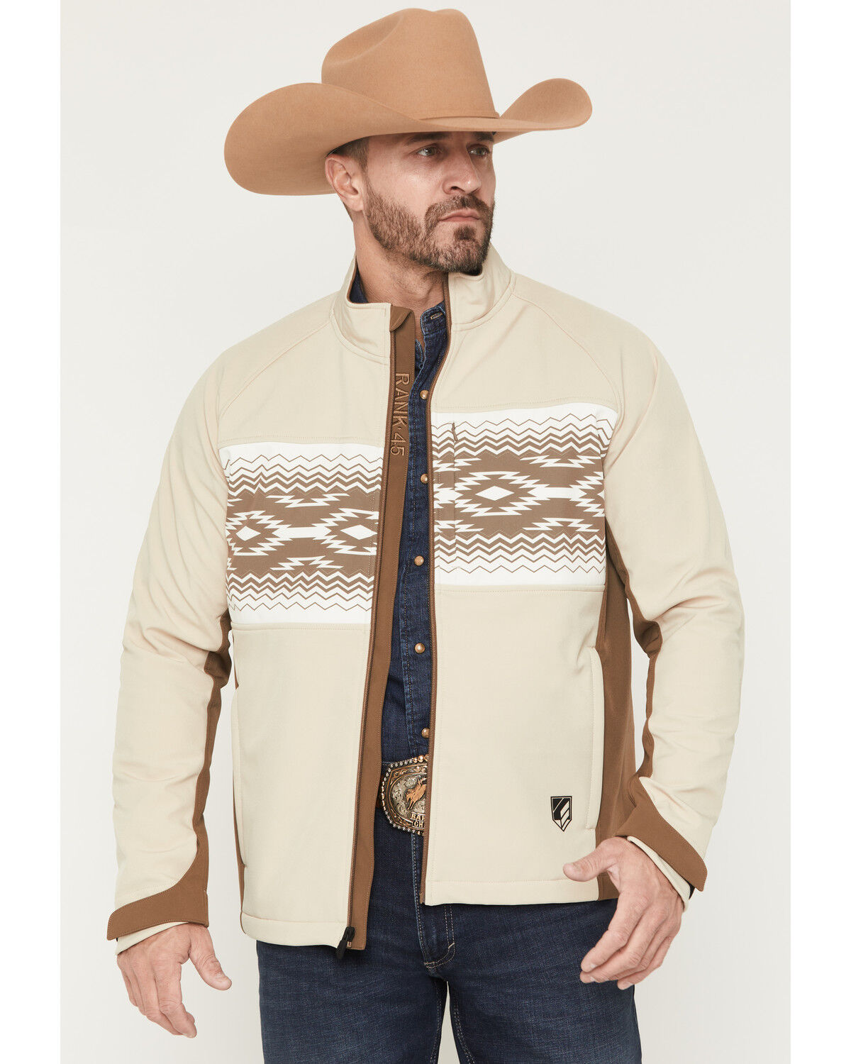 Image #1 - RANK 45&reg; Men's Akonapi Southwestern Border Striped Softshell Jacket, Cream, hi-res