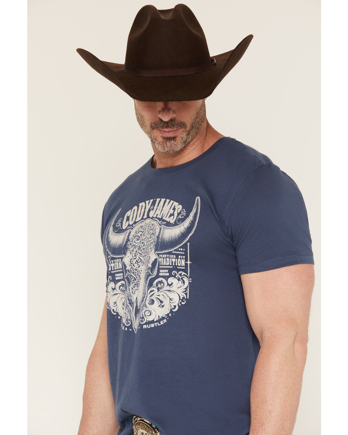 Image #2 - Cody James Men's Ornate Steerhead Skull Short Sleeve Graphic T-Shirt, Blue, hi-res