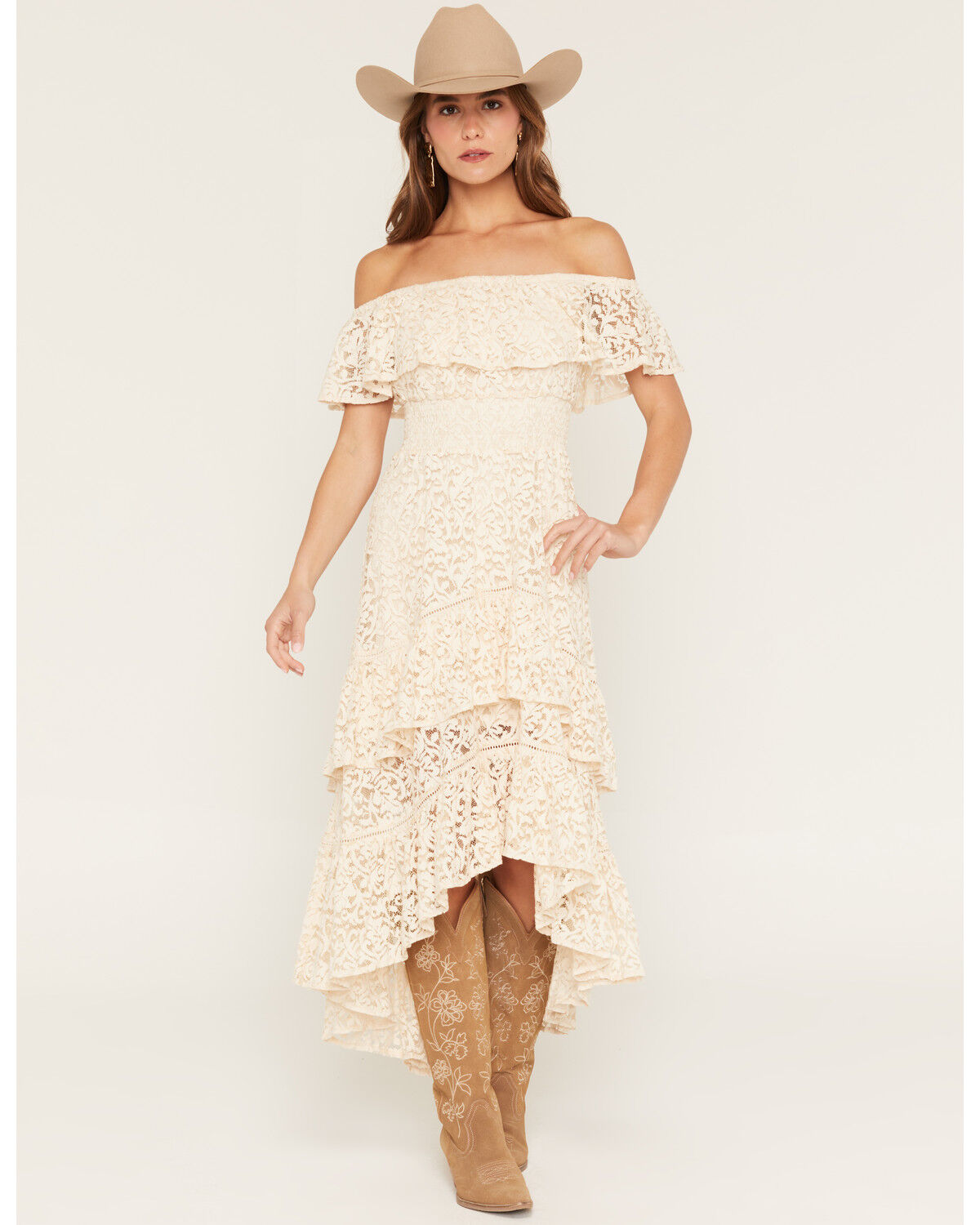 Image #1 - Shyanne Women's Off The Shoulder Lace Midi Dress, Natural, hi-res