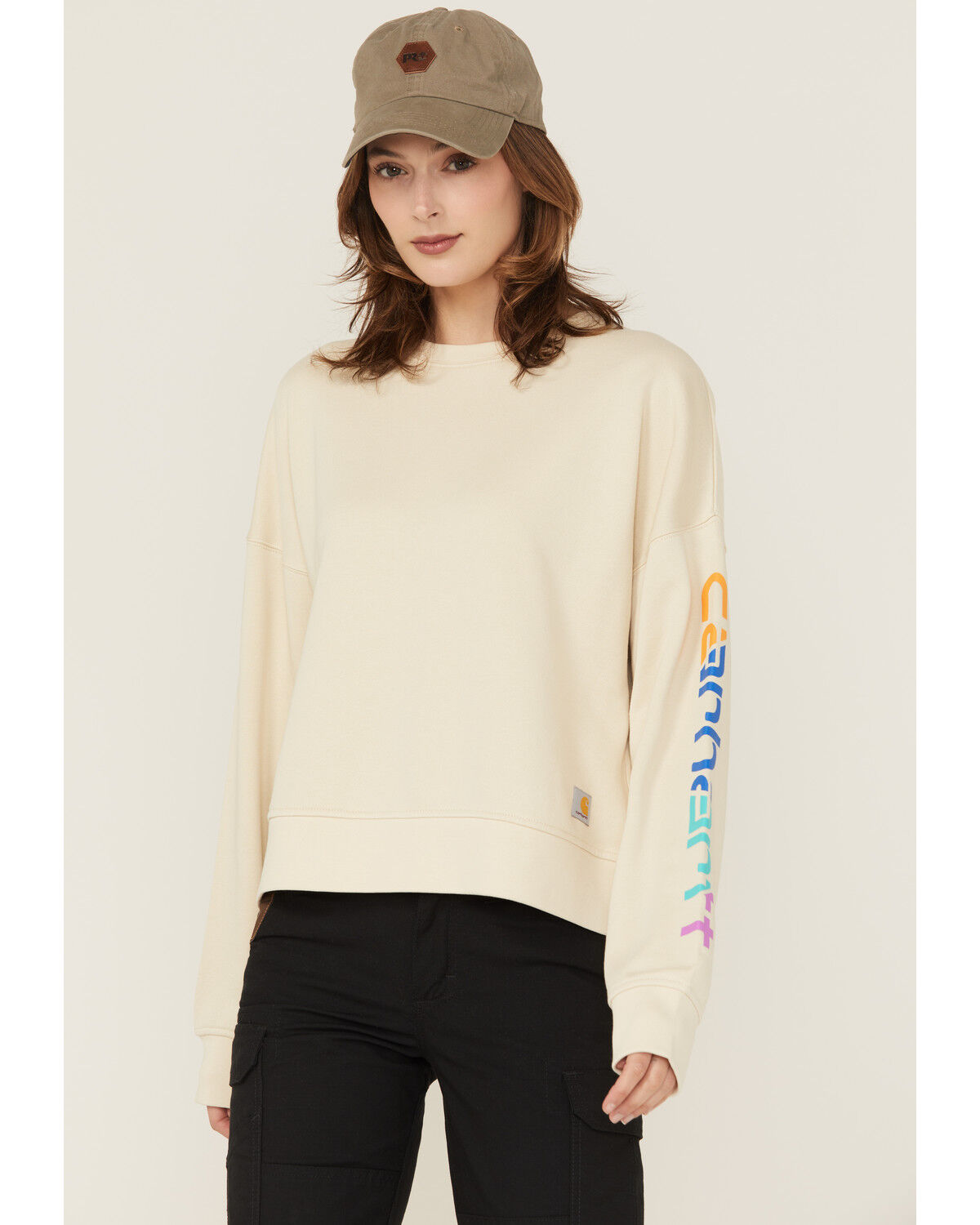 Image #1 - Carhartt Women's TENCEL&trade; Fiber Series Loose Fit Long Sleeve Graphic Sweatshirt, Oatmeal, hi-res