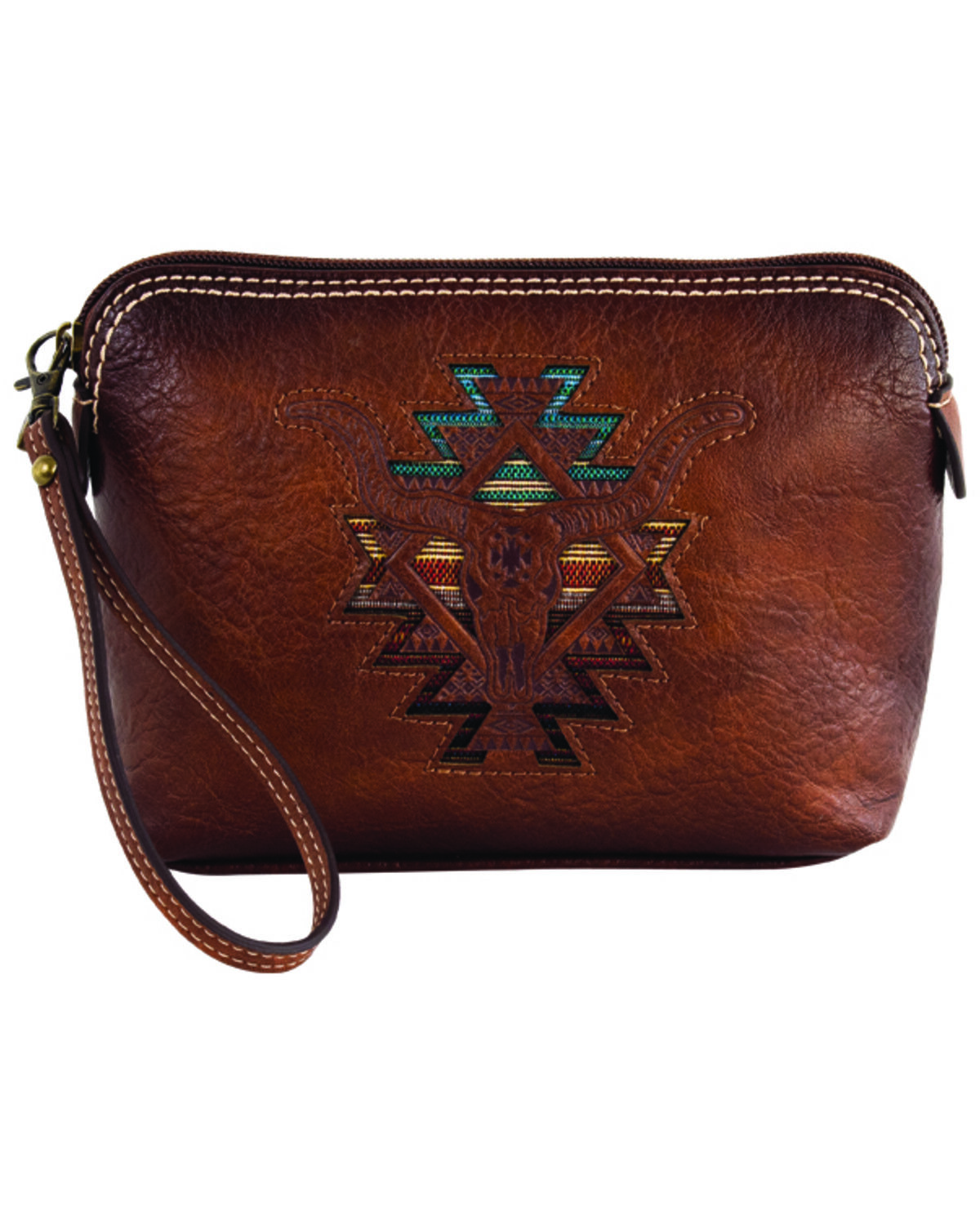Image #1 - Catchfly Women's Southwestern Steer Head Cosmetic Pouch, Brown, hi-res