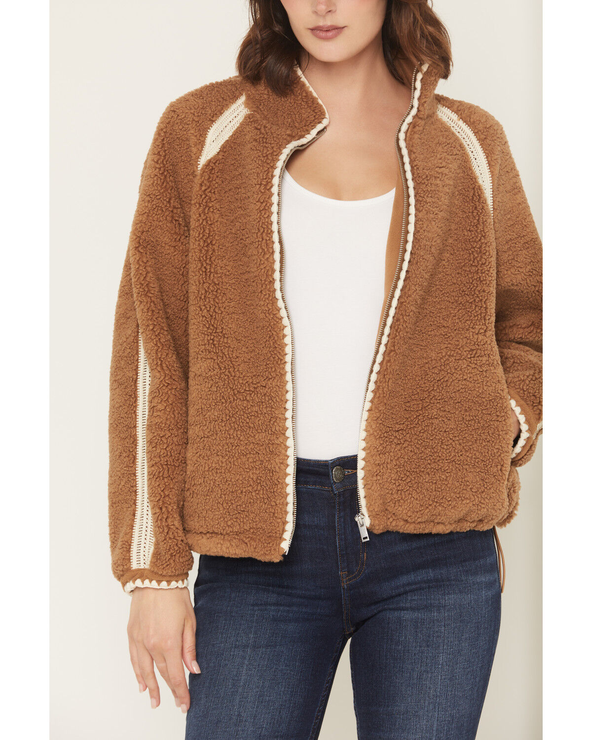 Image #3 - UGG Women's Nikia Crochet Zip-Up Jacket, Chestnut, hi-res