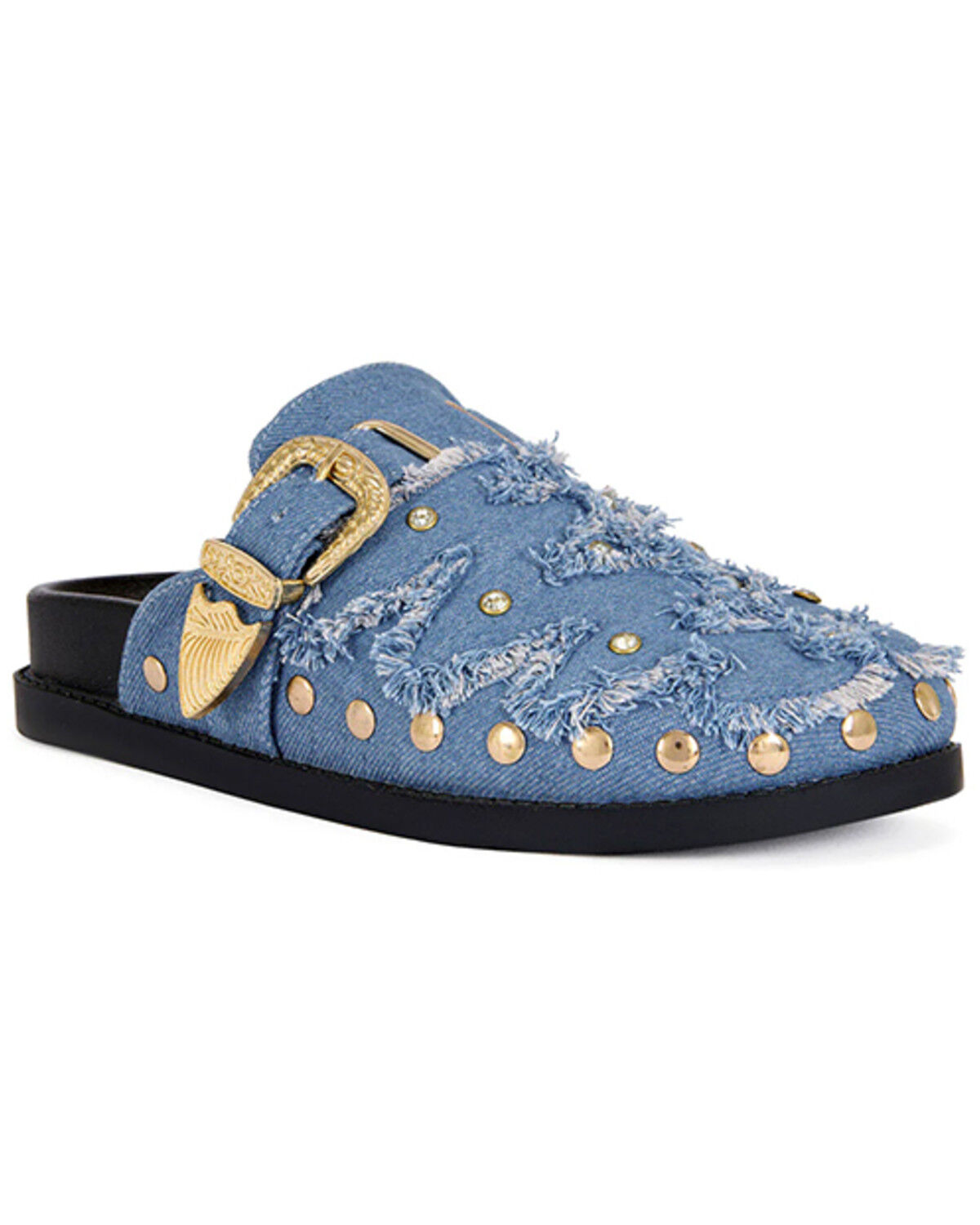 Image #1 - Azalea Wang Women's Zale Studded Denim Mules, Blue, hi-res