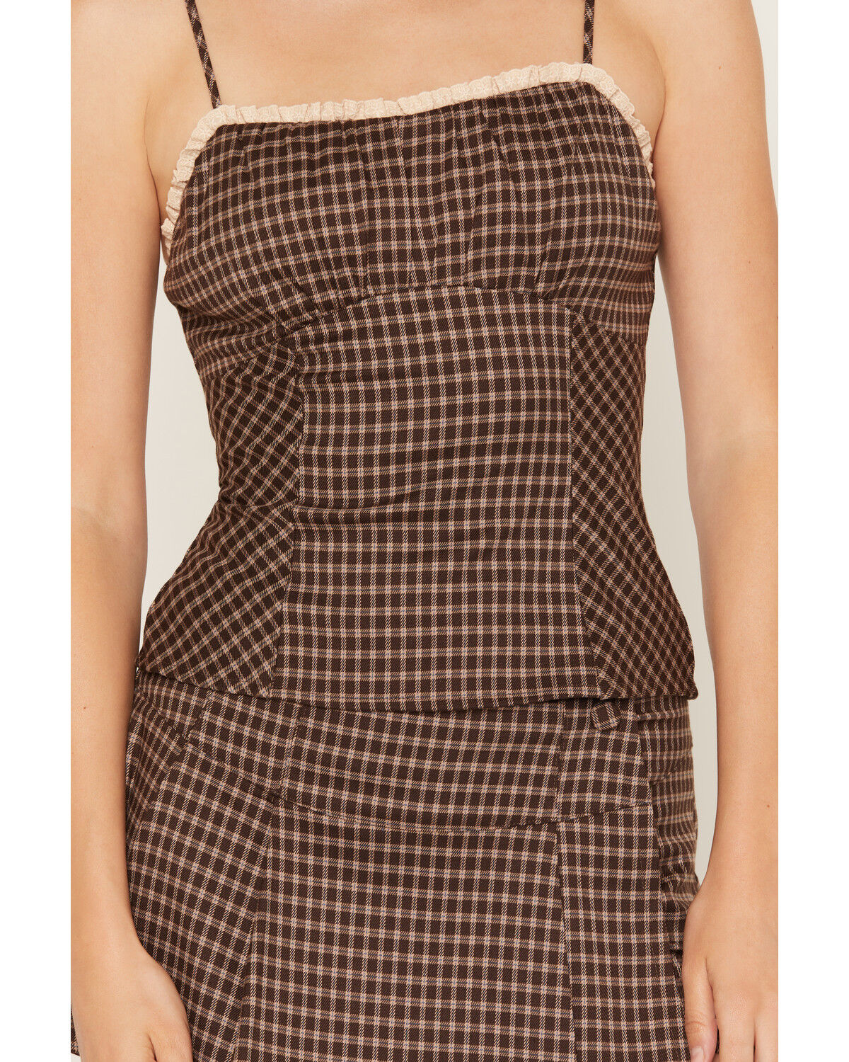Image #3 - Cleo + Wolf Women's Plaid Print Tank Top, Brown, hi-res