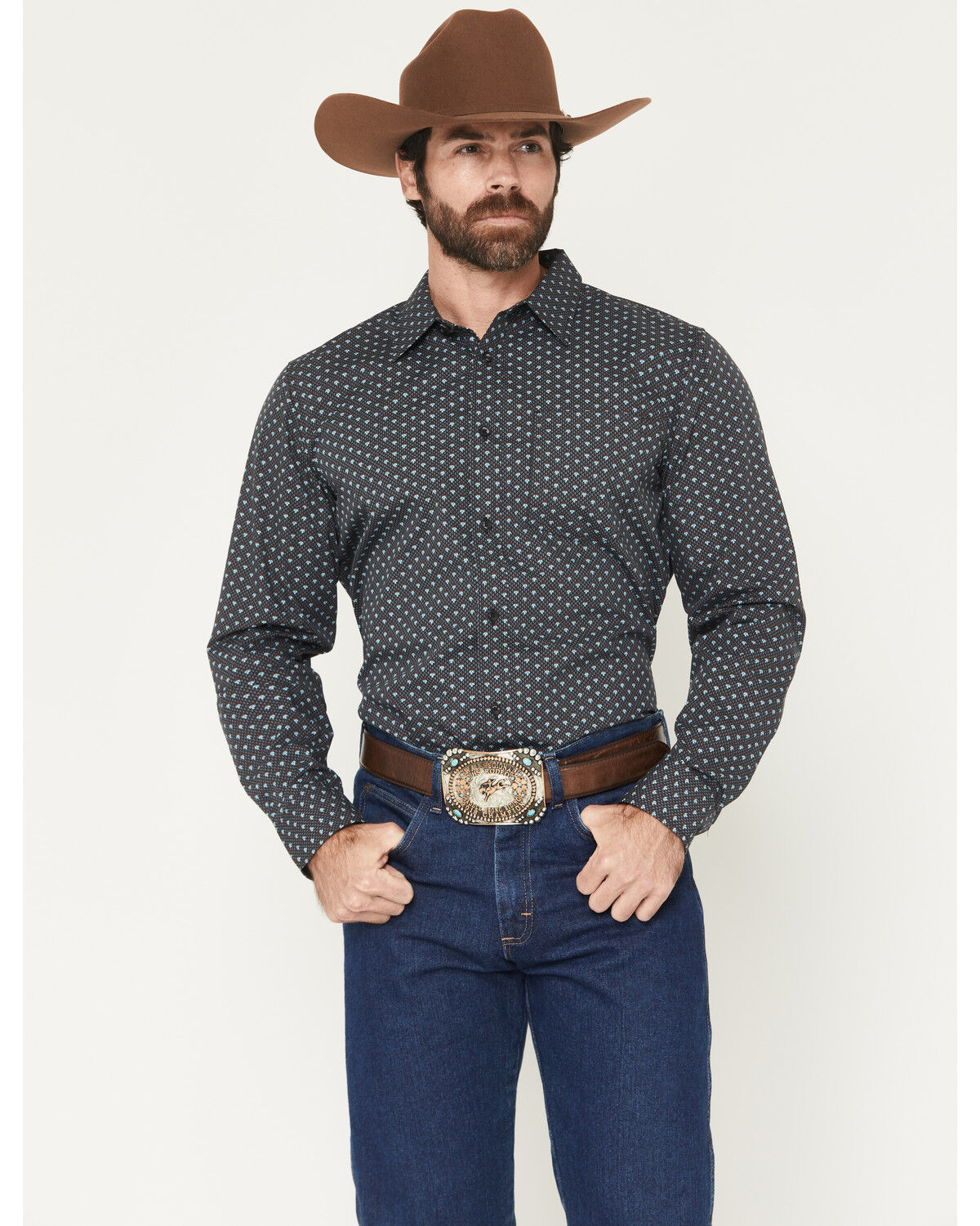Image #1 - Gibson Trading Co Men's Moonflower Floral Geo Print Long Sleeve Button-Down Western Shirt - Tall, Black, hi-res