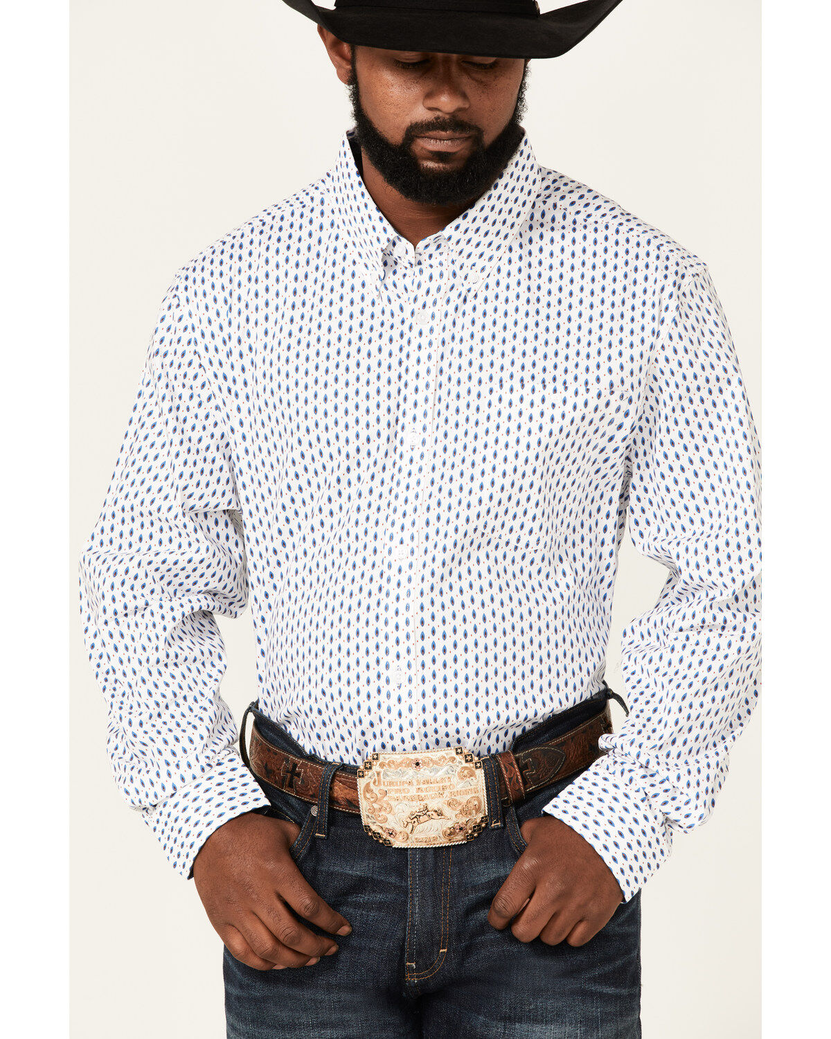 Image #3 - RANK 45&reg; Men's Trained Geo Print Long Sleeve Button-Down Western Shirt, White, hi-res