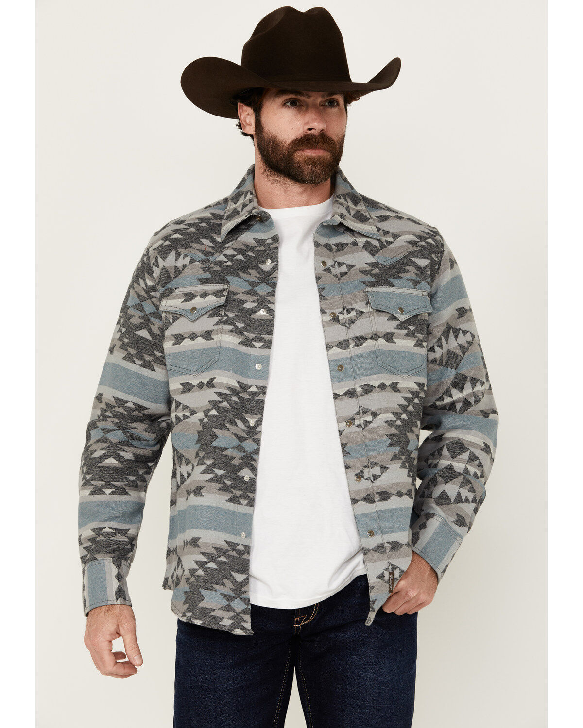 Image #1 - Wrangler Retro Men's Southwestern Print Shirt Jacket, Blue, hi-res