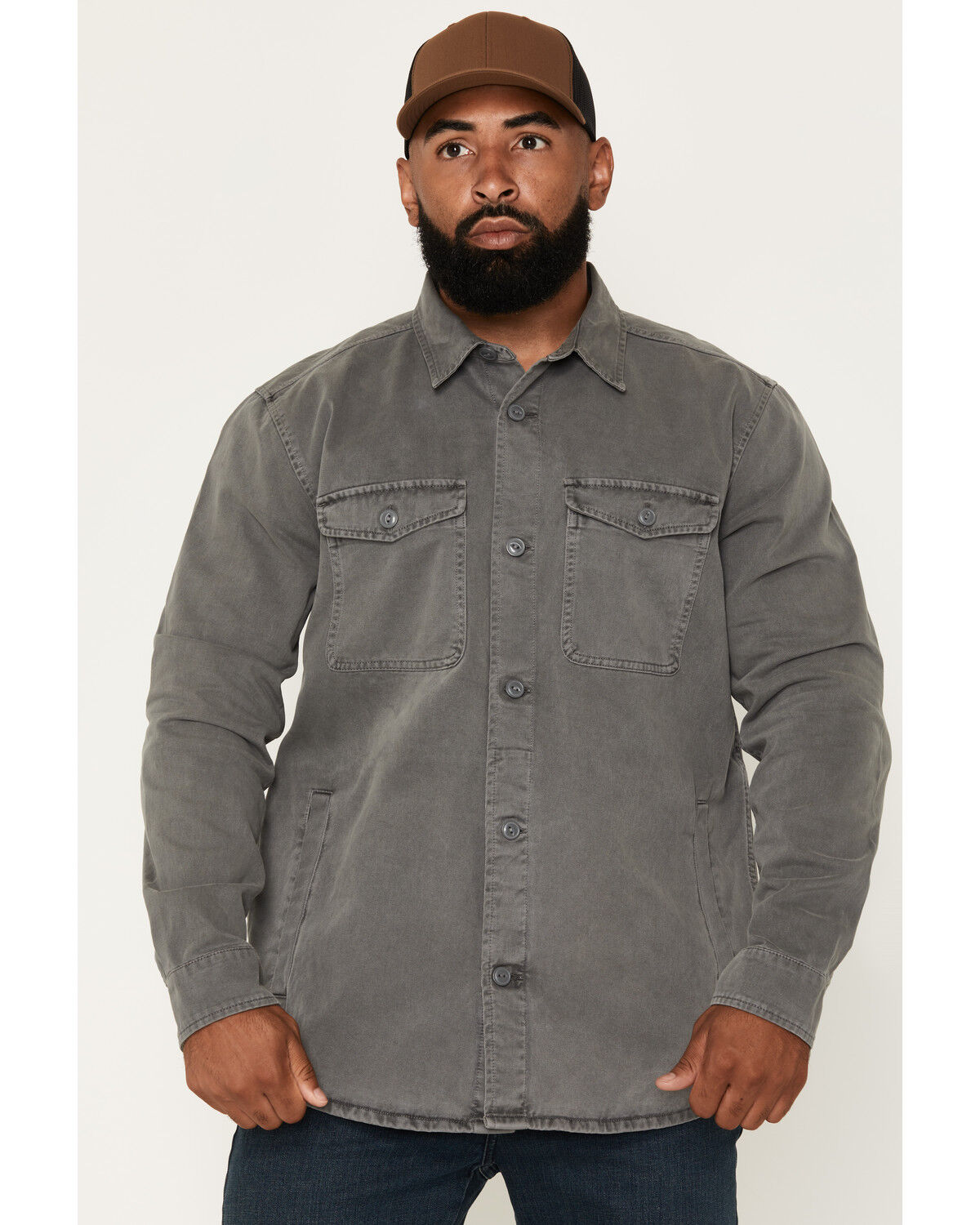 Image #1 - Hawx Men's Anvil Long Sleeve Button-Down Work Shirt Jacket, Grey, hi-res
