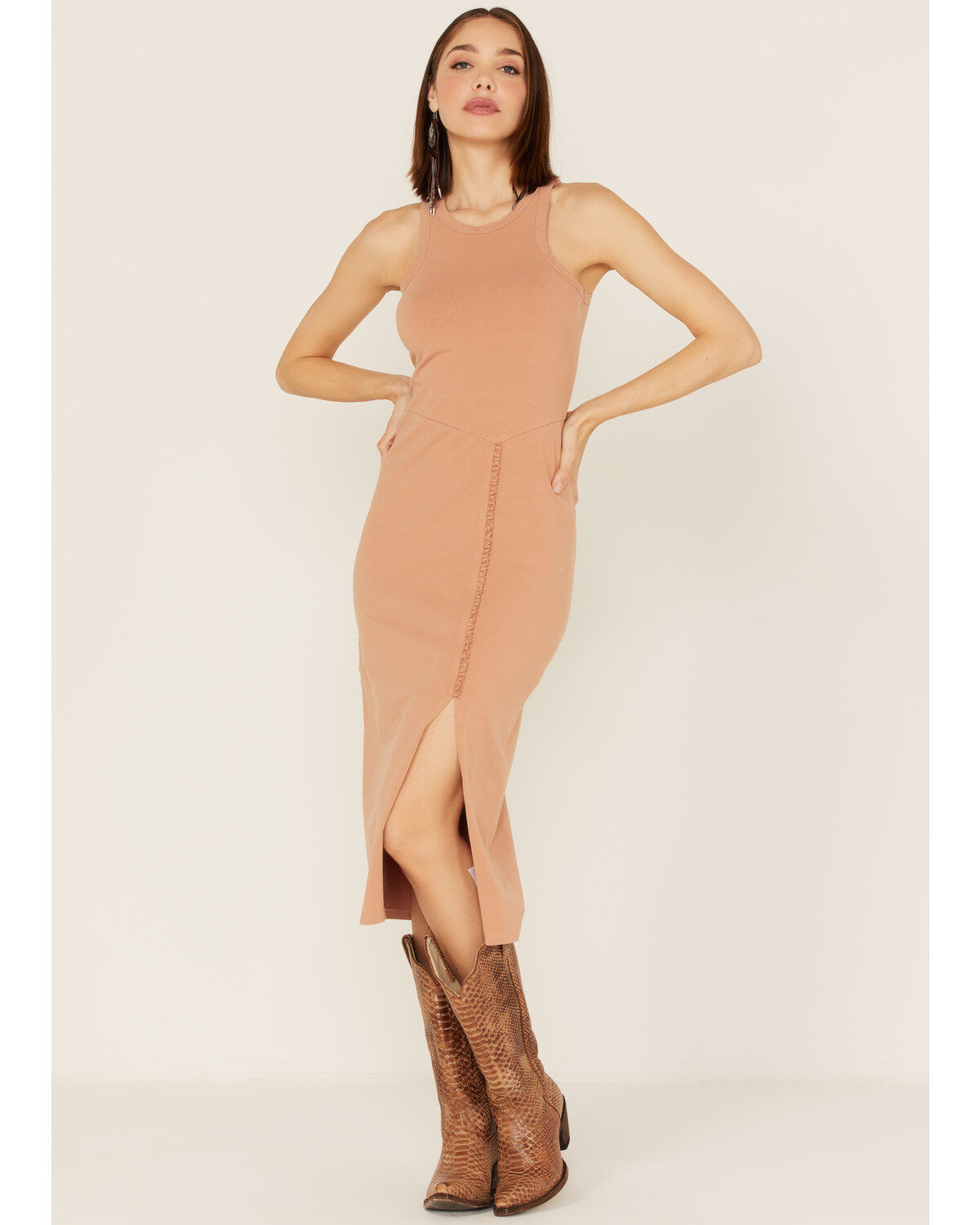 Image #1 - Cleo + Wolf Women's Split Side Tank Midi Dress, Beige/khaki, hi-res