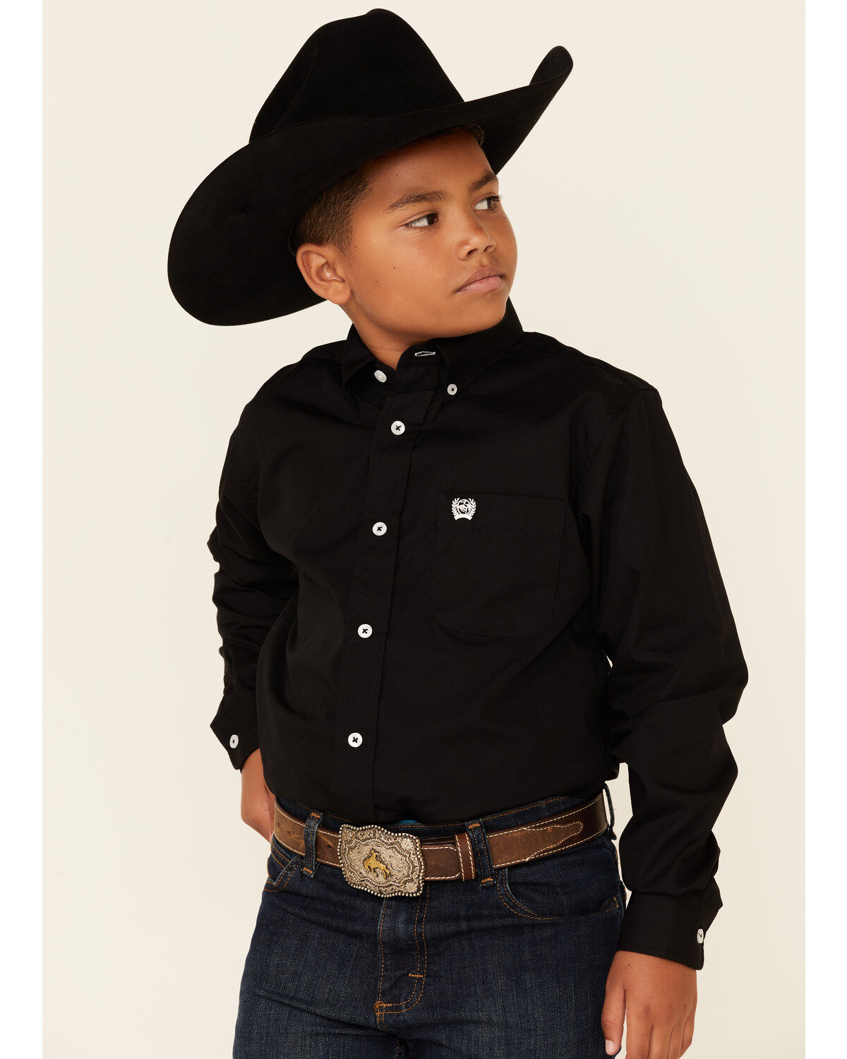 Cinch Boys' Long Sleeve Shirt, Black, hi-res